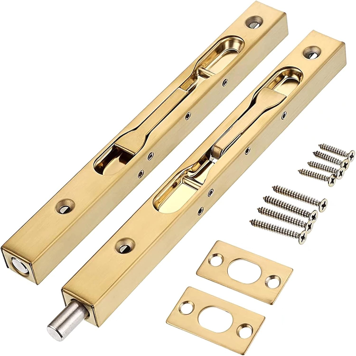 Flush Bolt 2 Pack Stainless Steel Flush Bolts 8 Inch Concealed Security Door Lock Slide Bolt Latch with Screws for Composite Doors French Doors Wood Doors Stainless Steel Door Double Doors -Silver