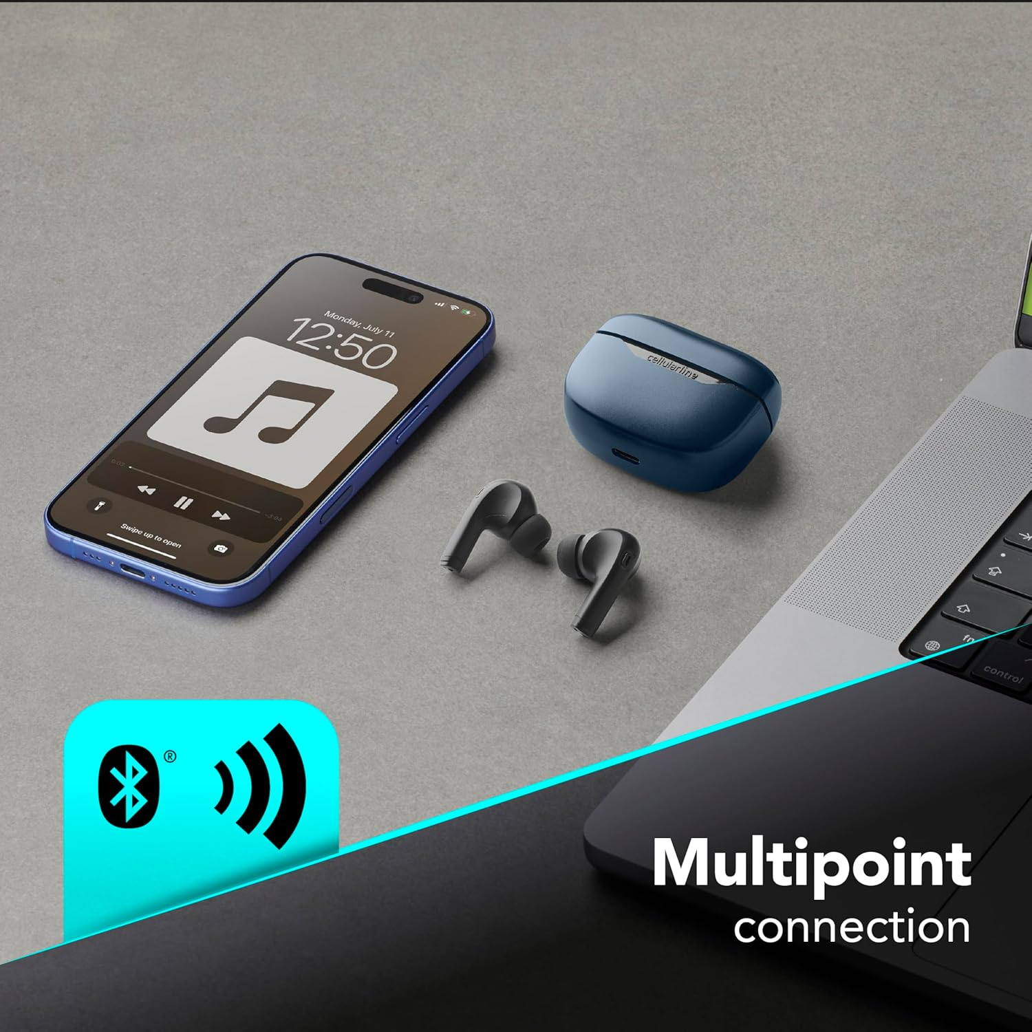 Cellularline Key PRO In-Ear Headphones with ENC, 4 Microphones, LED Display, Multipoint Technology, 30 Hours Playtime, Auto Pairing and Touch Control, Black image number 2