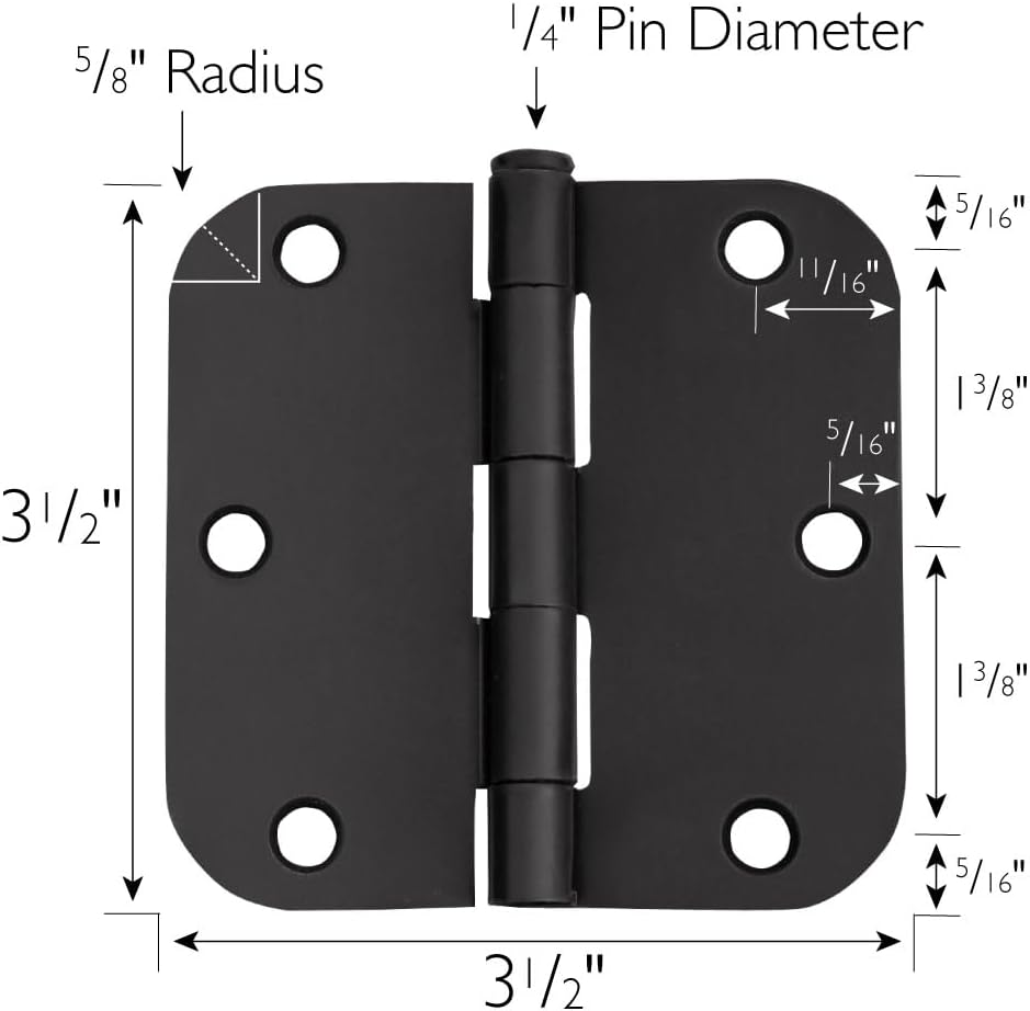 Design House 188904 6-Hole 3.5-Inch X 3.5-Inch 5/8-Inch Radius Door Hinge, Matte Black, 3-Pack image number 1