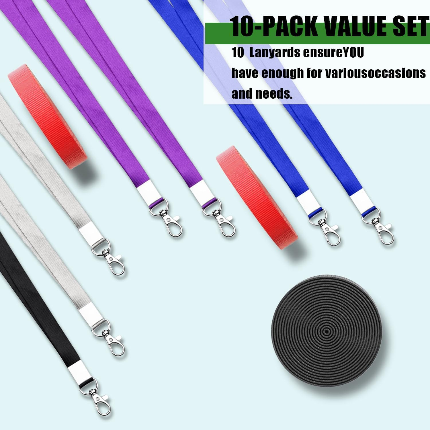 10-PCS Lanyards, Polyester Neck Lanyards, 5 Colors for All Kinds of ID Badges Holder, Keys, Wallet, Whistle, Car Key, Cruise, Work, Etc. image number 5