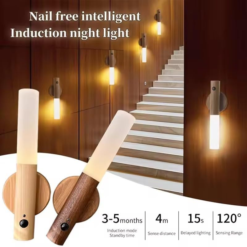 Motion Sensor LED Night Light, Wood Wall Mount, 120&deg; Sensing, 3M Range, Rechargeable Battery, Long Standby Time image number 1