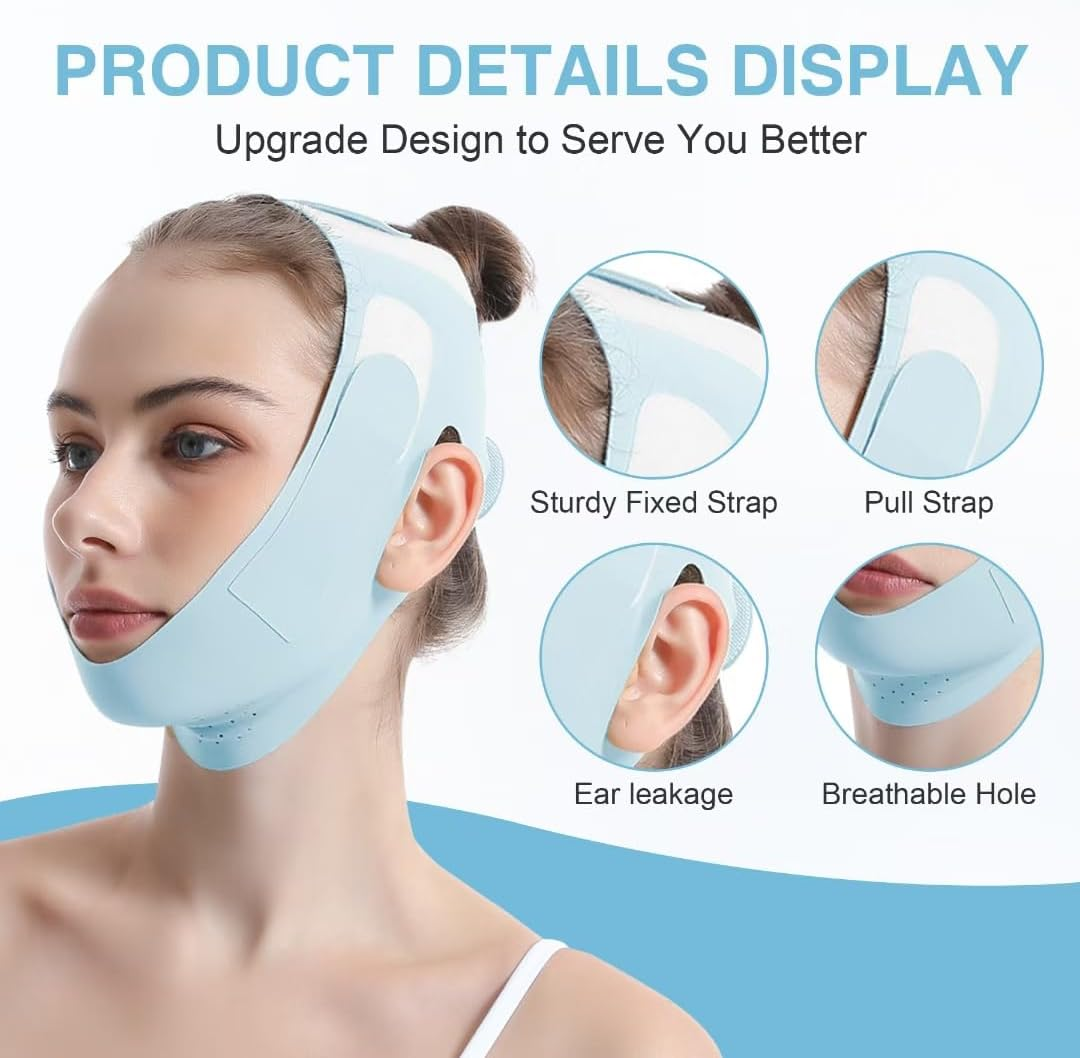 V-Line Lifting Mask Chin up Mask V Shaped Face Mask Chin Strap for Sleeping Adjustable Jaw Strap,Jawline Shaper,Blue,M image number 6