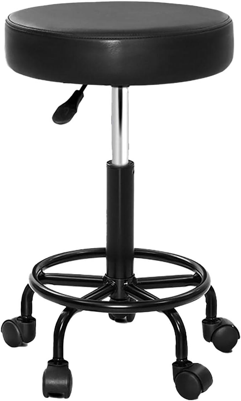 Artiss round PU Salon Stool, Bar Stools Swivel Lounge Drafting Chair Piano Guitar Seat Barber Chairs Outdoor Spa Indoor Home Office Kitchen Furniture, Adjustable Height Hydraulic Lift Black