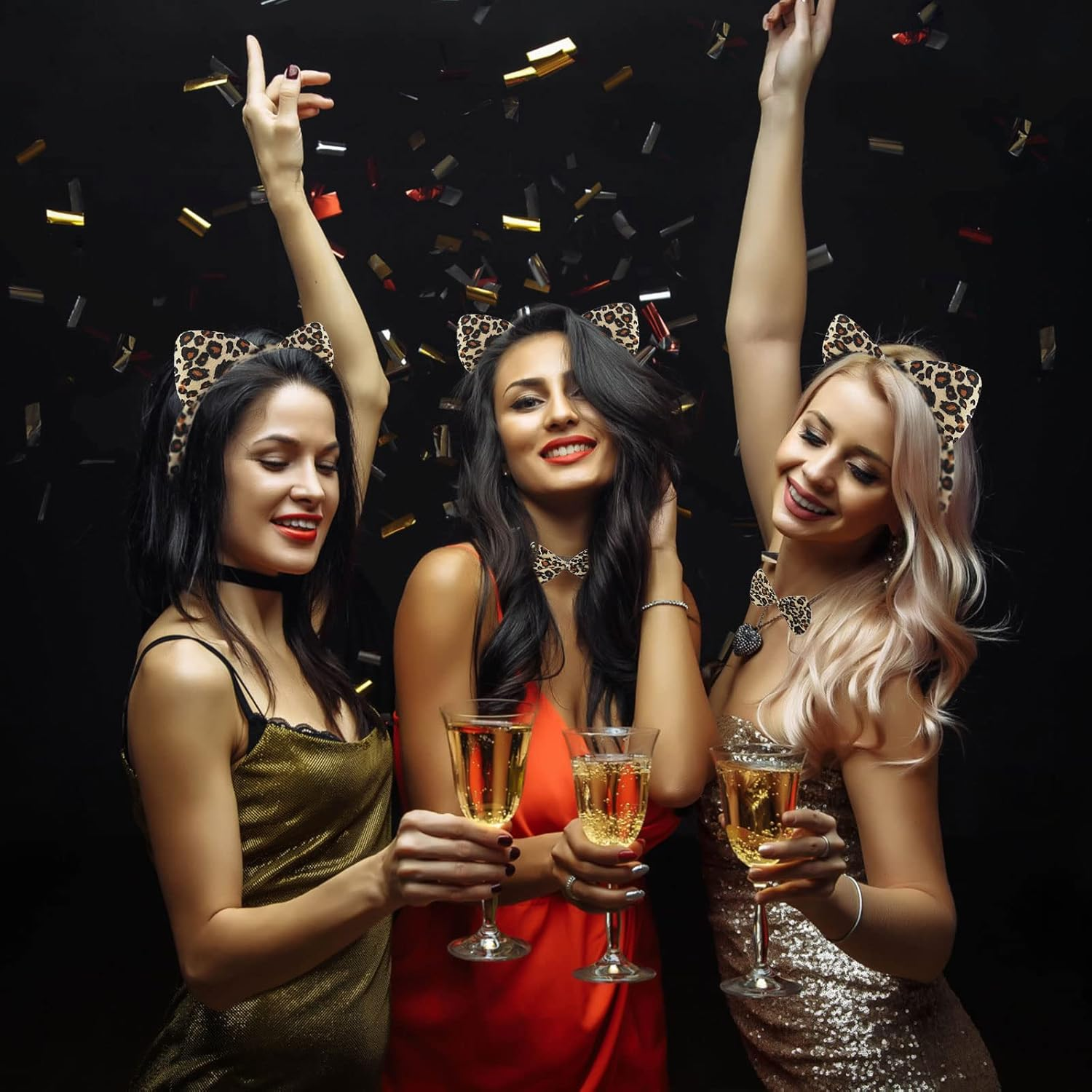 TSHAOUN 2 Pieces Leopard Ears Headband Set Ears Tail Bow Tie， Animal Cat Ears Band Bow Tail Fancy Dress up Set image number 5