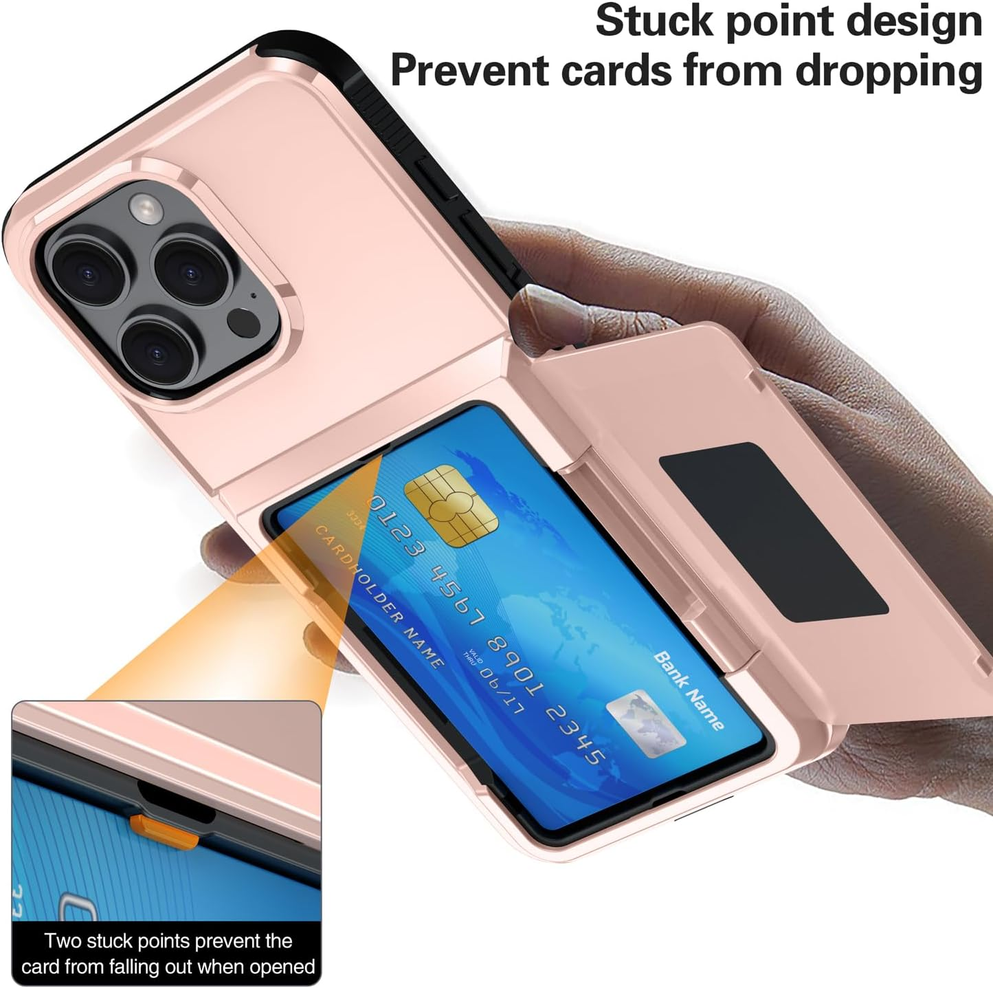 For Iphone 16 Pro Case with Credit Card Holder (3 Cards) &Kickstand, Military Grade Drop Protection, Rugged Hard Back for Iphone 16 Pro Wallet Phone Case, 6.3" 2024 image number 6