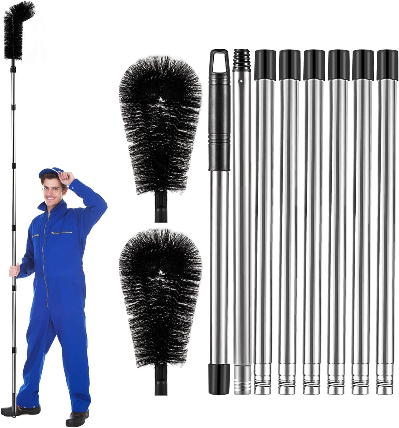 Gutter Cleaning Tools from the Ground, 10.5 FT Adjustable Gutter Cleaning Tool, Gutter Cleaner Ability to Easily Clear Roof Leaves and Debris, 2 Black Brush image number 4