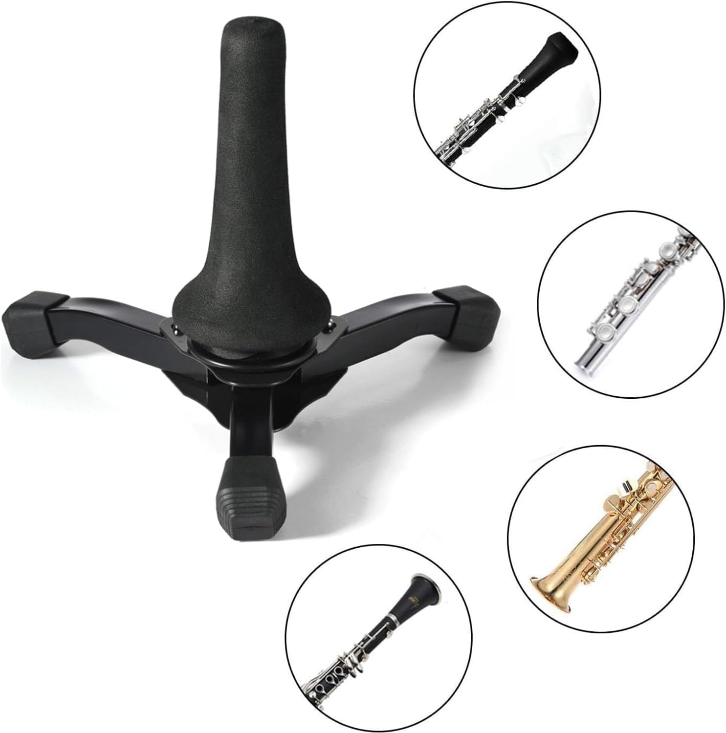 KESERLIG Portable Foldable Tripod Stand Holder with Protective Pad, Anti-Slip Sturdy Holder for Oboe, Flute, Clarinet, Straight Saxophone Wind Instrument image number 4