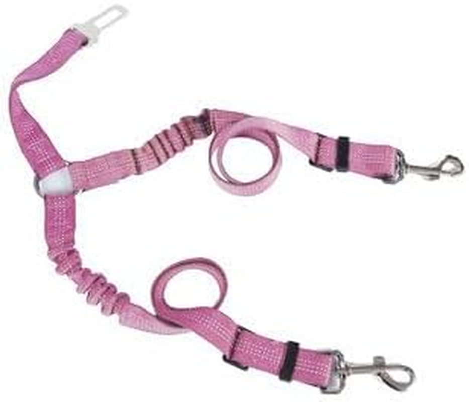 Double Dog Cat Seat Belts, Car Headrest Restraint Adjustable Travel Leash,Safety Elastic Leads Splitter Connect Vehicle Seatbelt Harness for 2 Dogs (Blue)