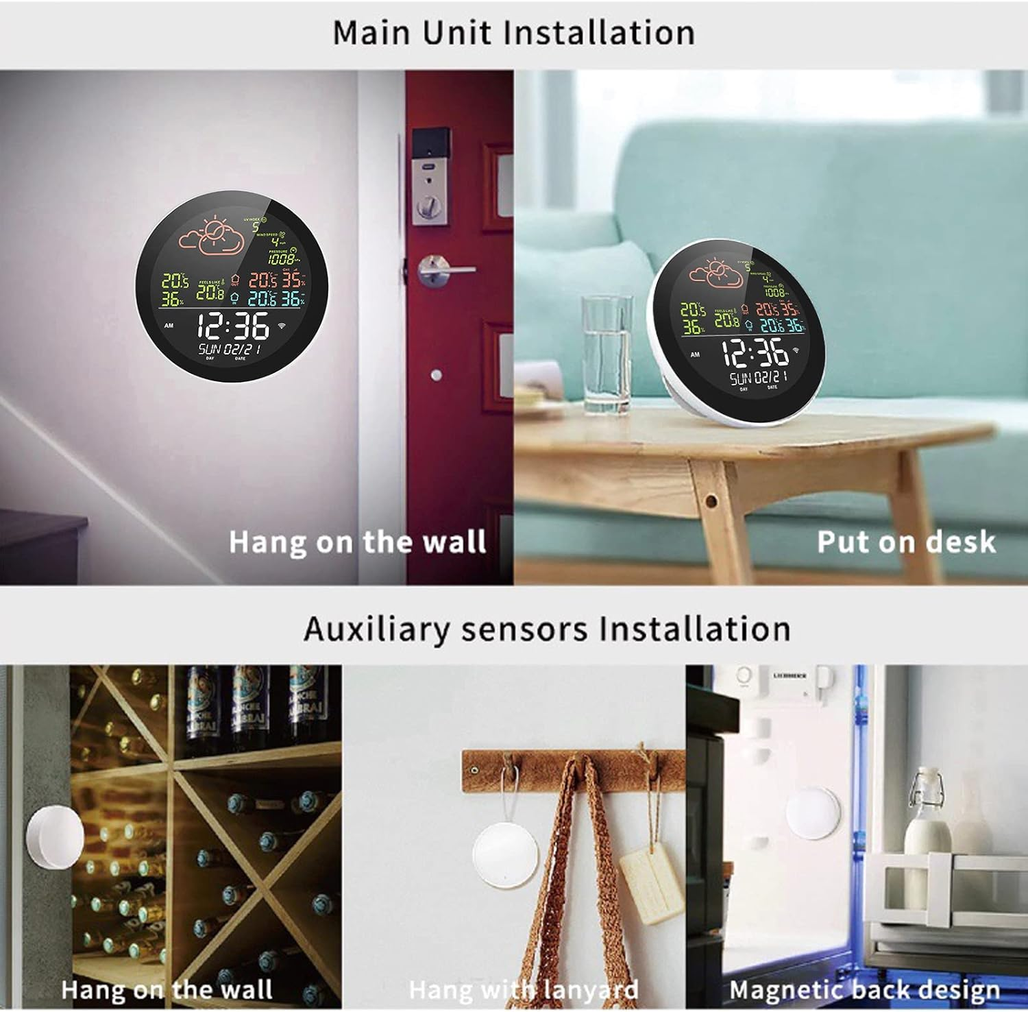 Nurdo Tuya Wifi Smart Weather Station with Clock Indoor and Outdoor Temperature&Humidity Meter Multifunctional Large Color Screen Weather Clock Temp.&Humidity Gauge with 3 Sensor - With 3 Sensors image number 6