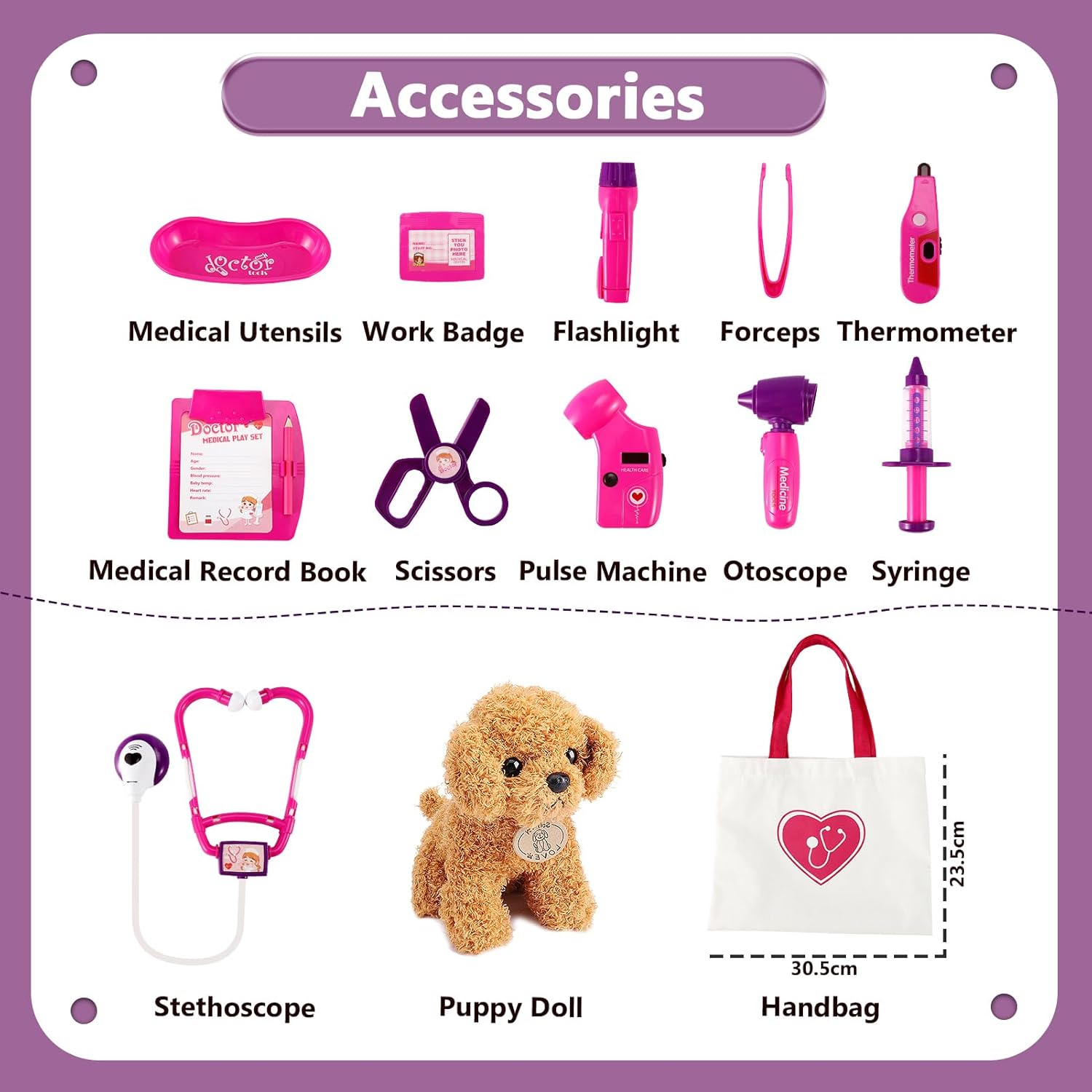 HERSITY Veterinarian Play Set Doctor Case Children from 3 Years, Doctor Role Play Veterinary Case with Plush Dog Doctor Toy, Children'S Toy Gifts for Girls Boys 4 5 6 Years Birthday image number 4