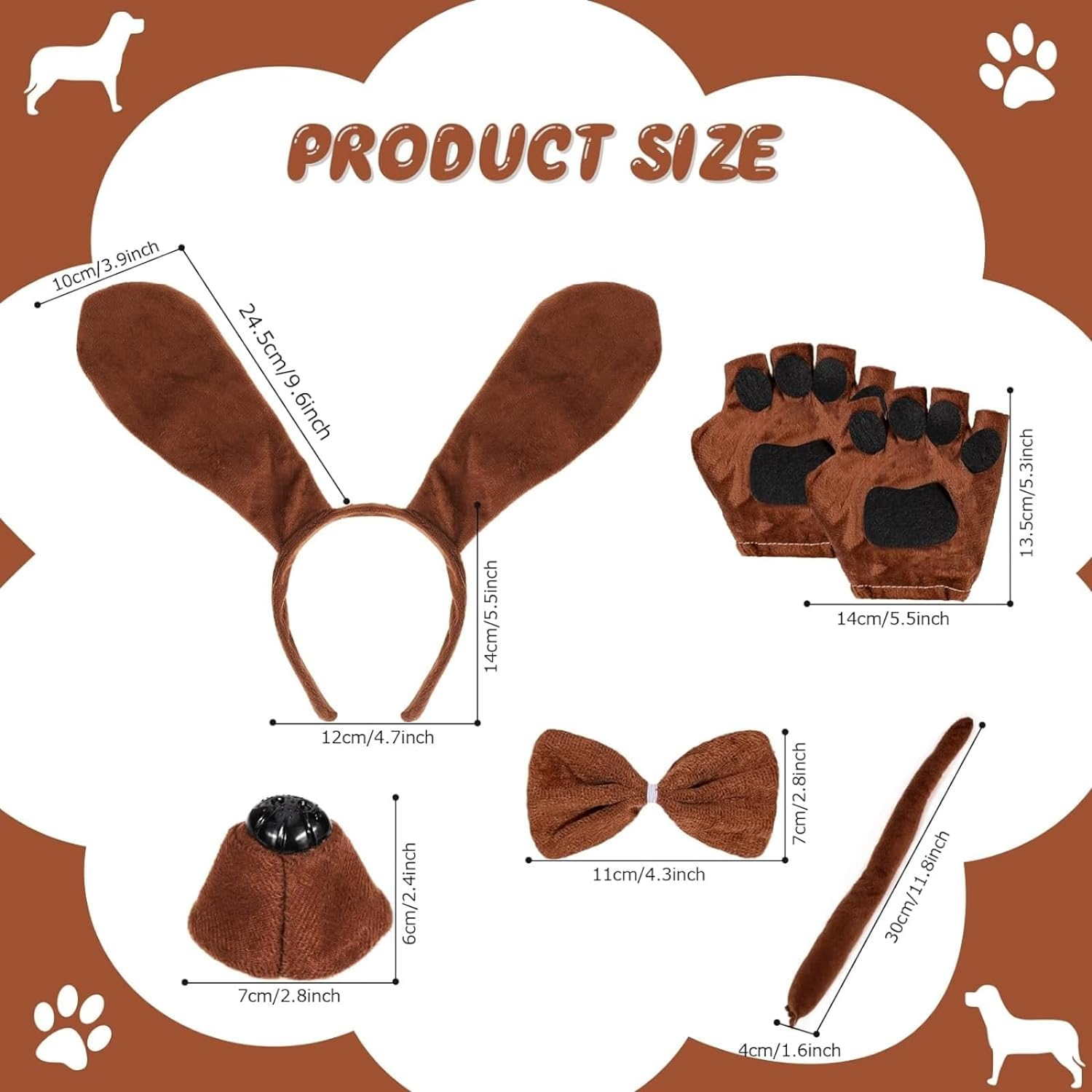 5 Pcs Puppy Dog Costume Set,Animal Costume Accessories, Halloween Cosplay Party image number 2