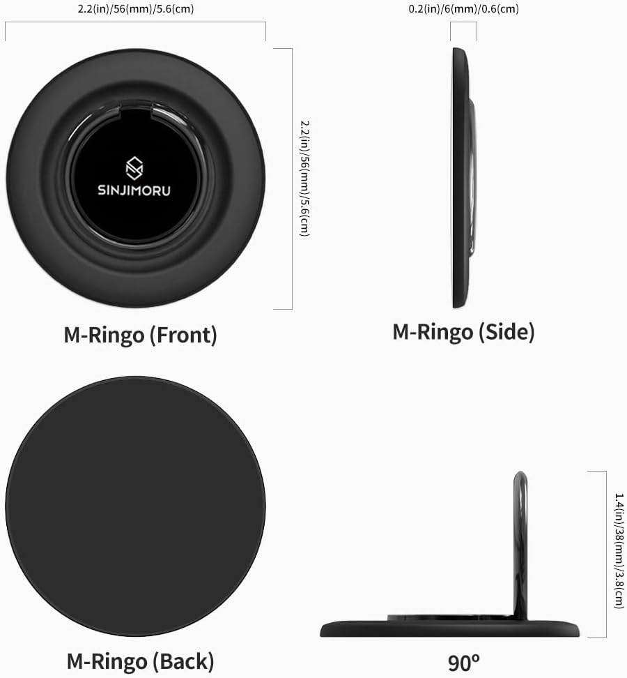 Sinjimoru Magnetic Iphone Ring, 360 Degree Rotation Phone Finger Grip for Apple Magsafe Ring Holder Compatible with Iphone 17 16 15 14 13 12 Series. M-Ringo Metallic Black