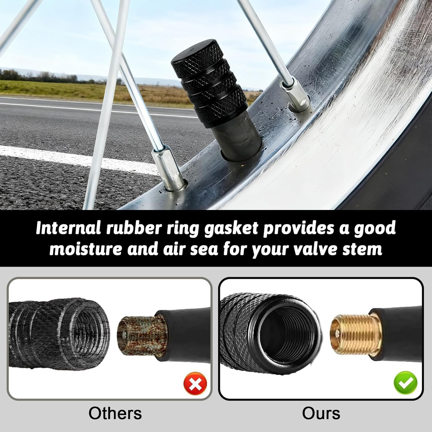 Tyre Valve Caps, 8 Pcs Anodized Aluminum Valve Stem Caps for Cars, Bikes, Trucks, SUVS, Motorcycles (Black) image number 3