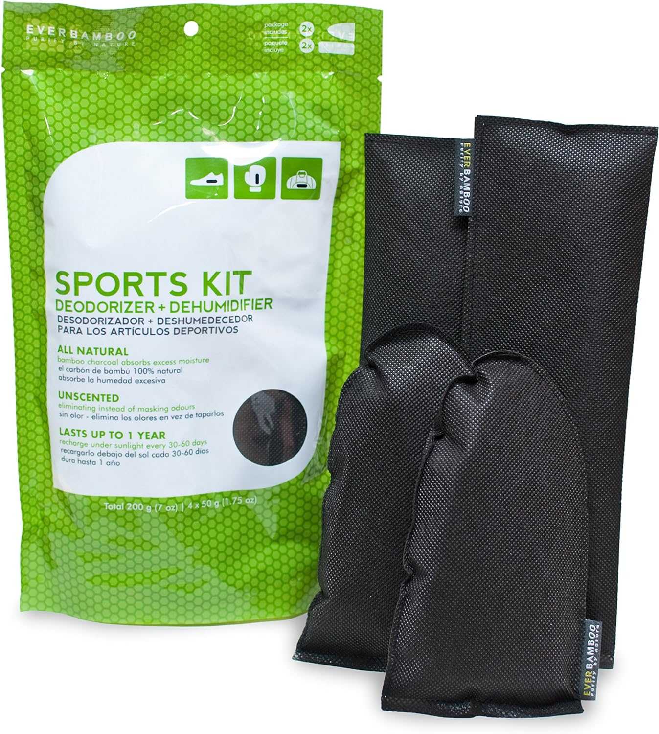 Ever Bamboo Sports Kit Deodorizer Bag Set W/Natural Bamboo Charcoal image number 3