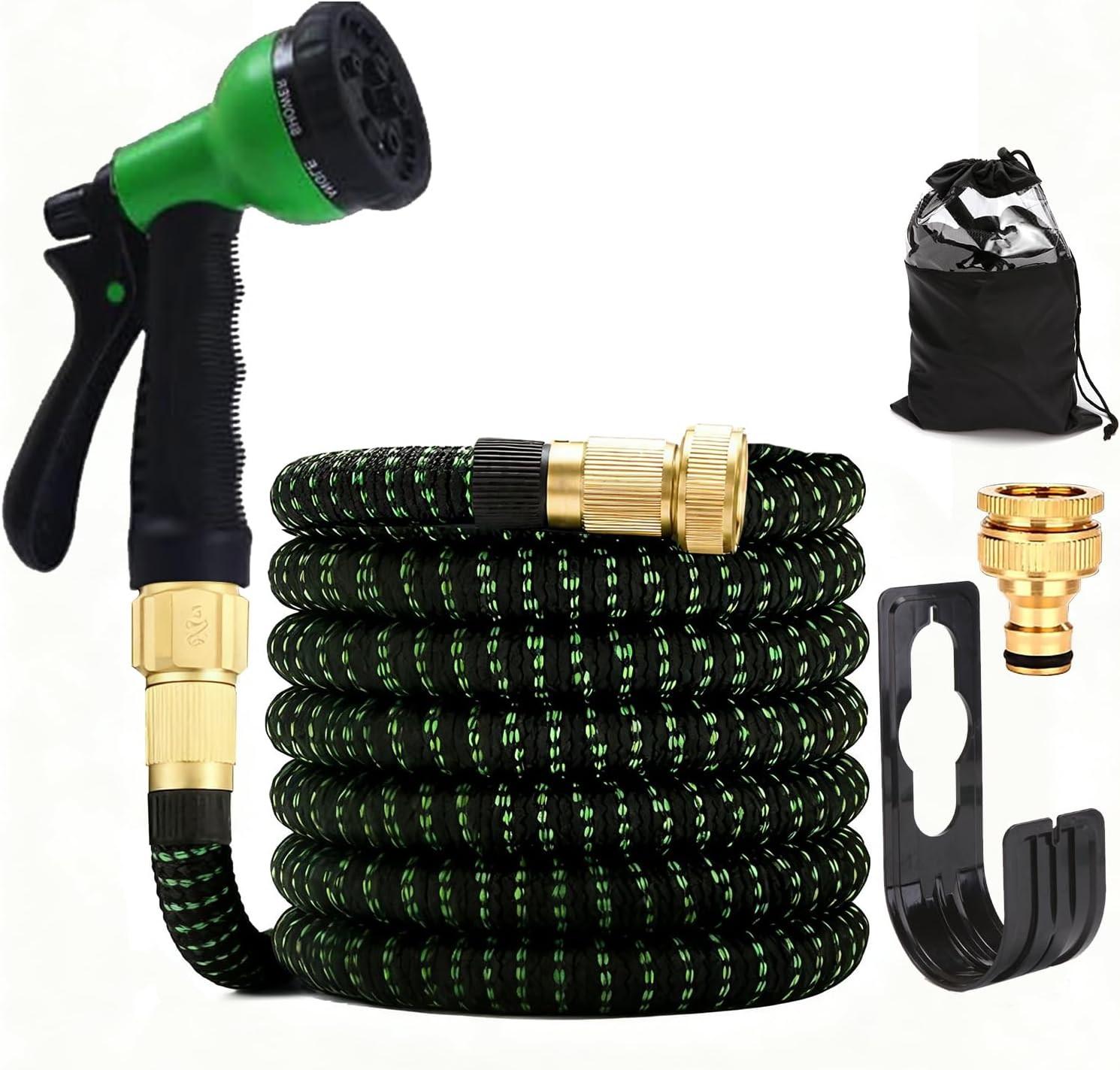 50Ft Garden Hose 15M Water Hose, with 8 Function Spray Nozzle, 1/2 Inch & 3/4 Inch Convertible Connectors, 15M Stretch Garden Hose Ideal for Car Wash & Garden image number 5