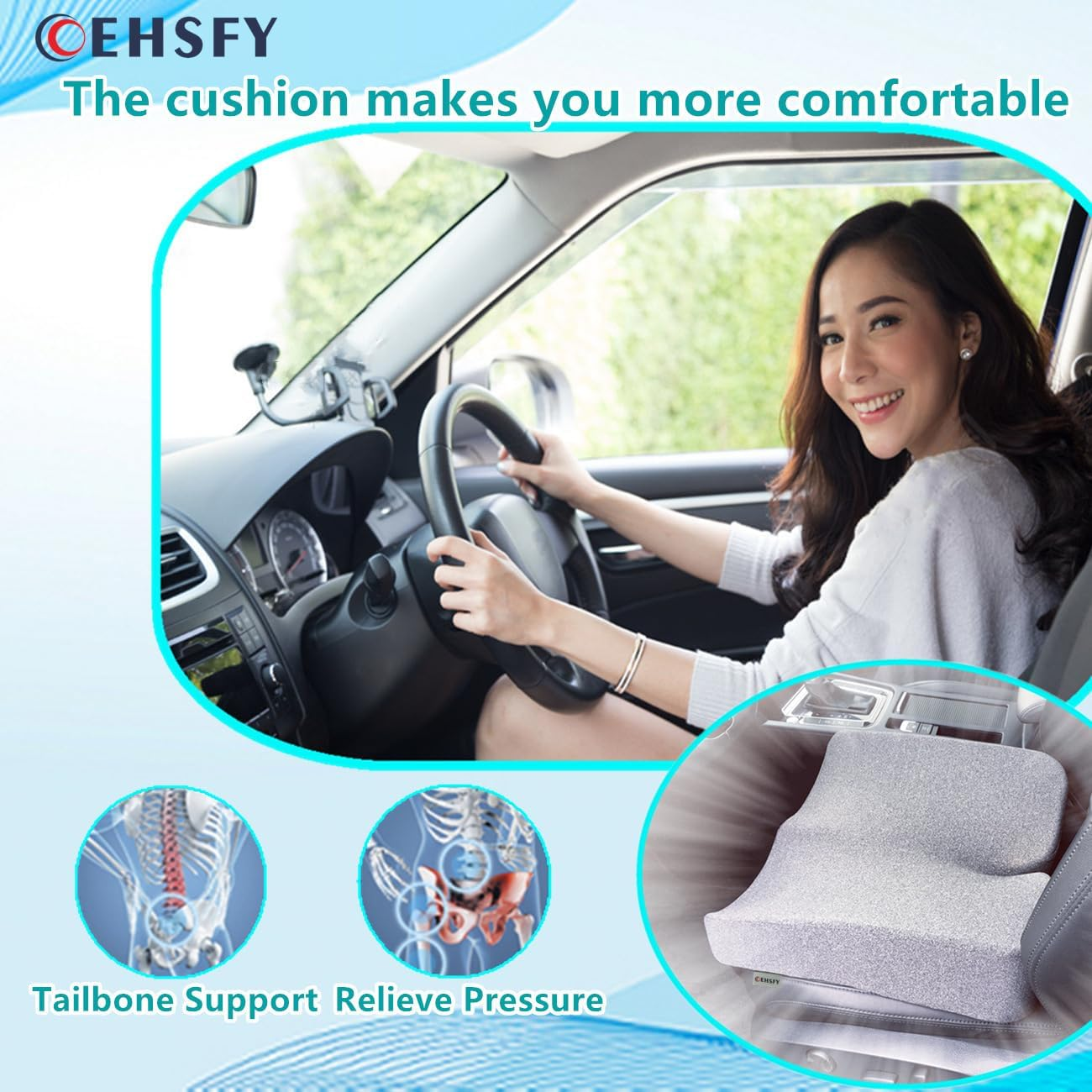 Seat Cushions for Office Chairs Memory Foam Pressure Relieving Pads Comfort Coccyx Pillow Booster Cushion for Chairs Car Seats Wheelchair（Grey） image number 4