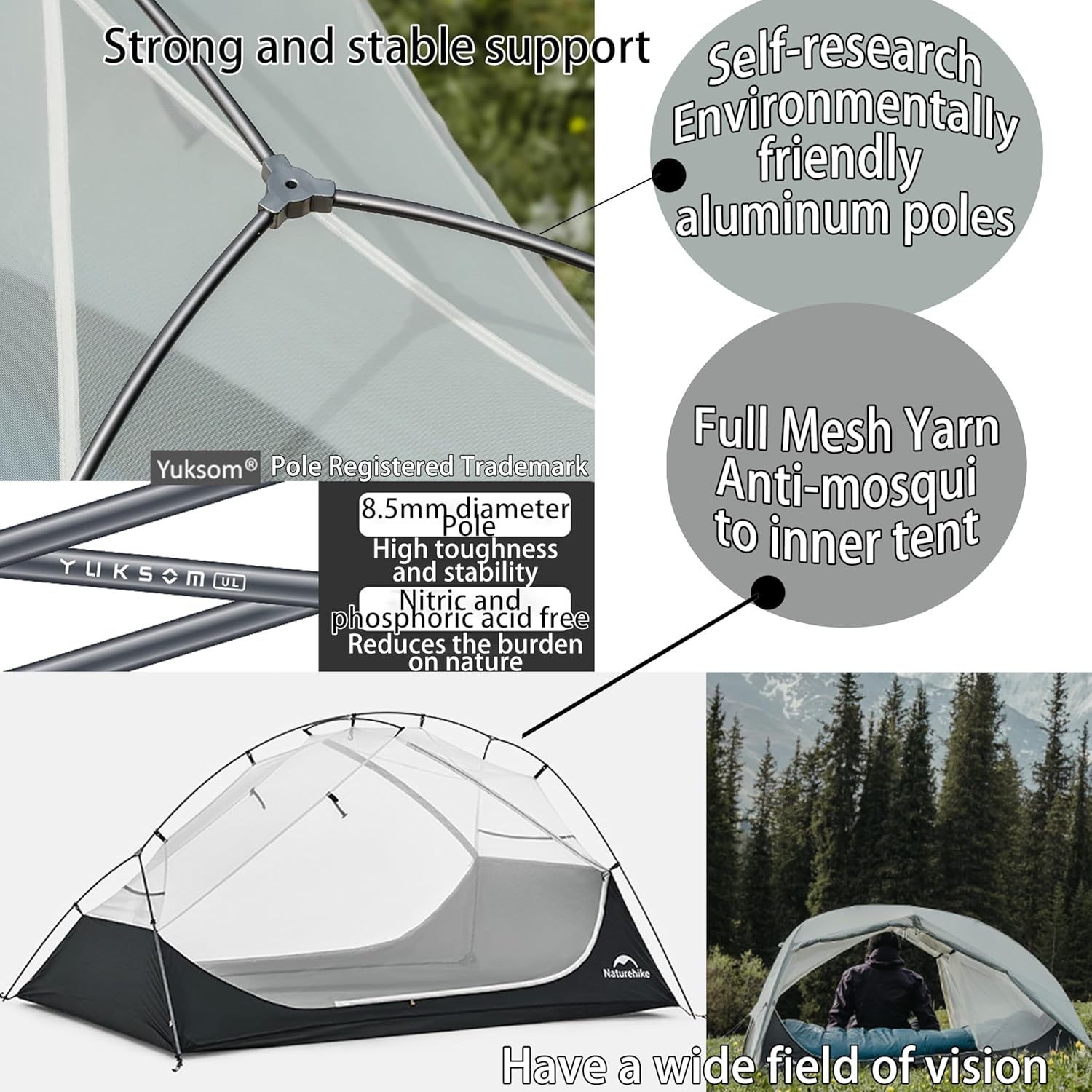 Naturehike Star River UL Lightweight 2 Person Tent for Camping 15D Ultralight Silicone Coated Fabric Weighs Only 50.82Oz Compact Storage Waterproof Double Canopy and Door Aluminum Pole Anti-Mosqui - Moonstone Gray image number 4