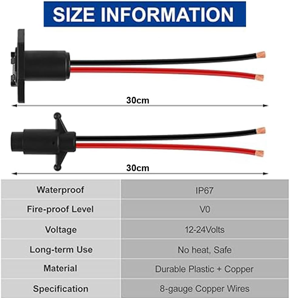 Trolling Motor Connector Set, 12-24V 8 AWG, Waterproof Male and Female Socket, Compatible with Mi-Nn Ko-Ta Marine Boat image number 6