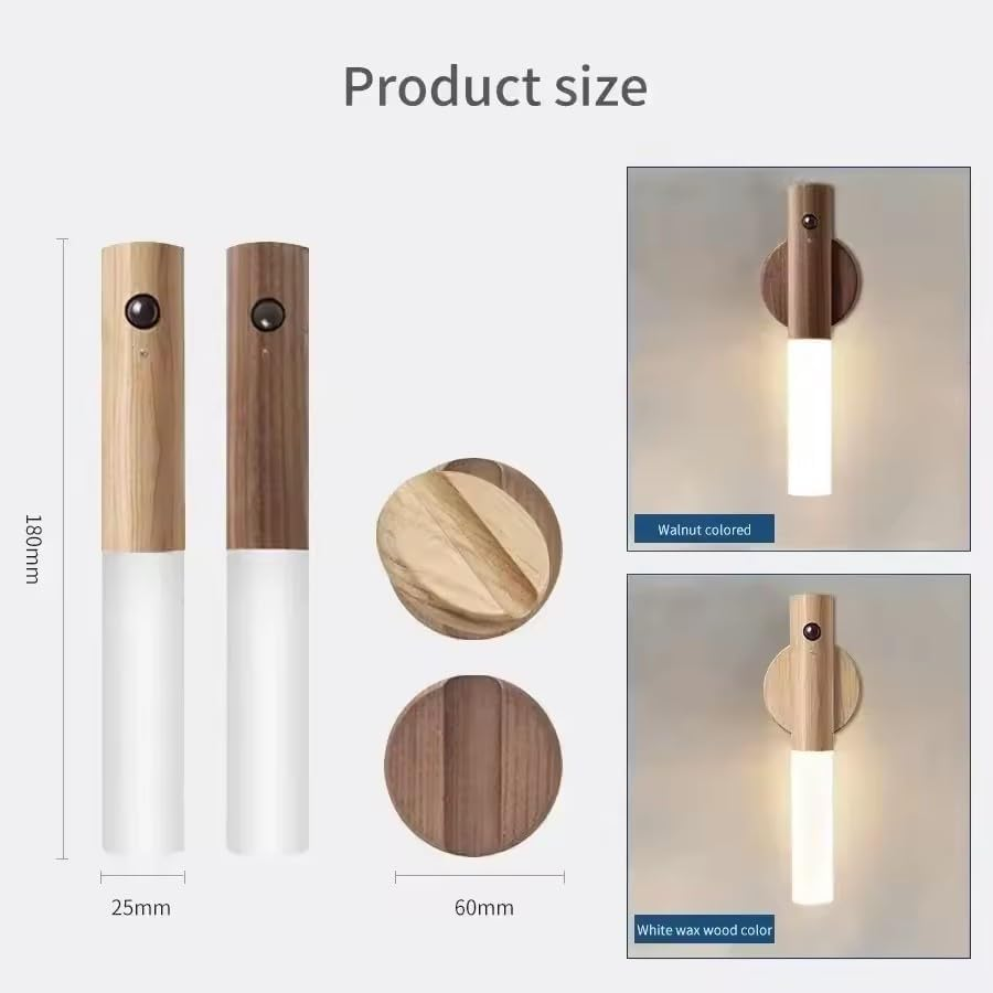 Motion Sensor LED Night Light, Wood Wall Mount, 120&deg; Sensing, 3M Range, Rechargeable Battery, Long Standby Time image number 4