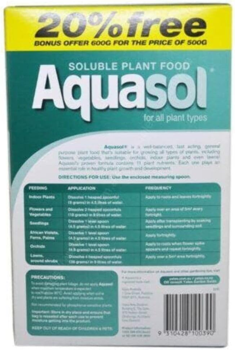 Yates Aquasol Bonus Fertiliser 6-Pack, 600 G - Fast-Acting - High in Potassium for Flowering & Fruiting - Resealable Pack