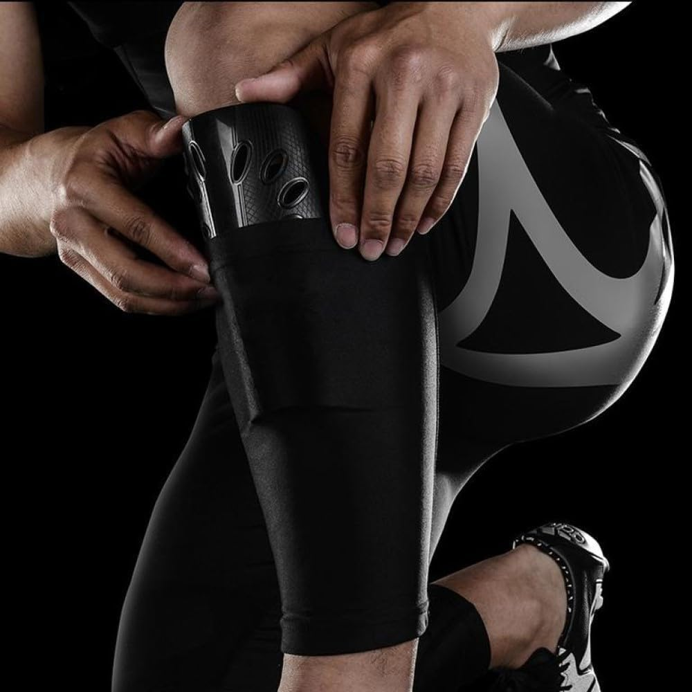 Suithink Soccer Shin Set, 2 PCS Soccer Shin Pads and 2 PCS Shin Guard Sleeves,Lightweight Football Calf Protective Gear Cushion Reduce Shocks for Adults and Kids image number 3