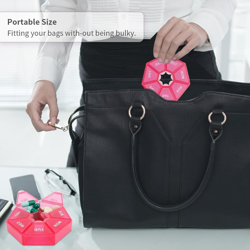 Pill Organizer Small 2 Pack Pill Box Small Pill Case Medicine Pill Organizer 1 Time a Day Weekly Pill Organizer Pill Container Pill Holder Daily Pill Organizer Travel Pill Organizer 7 Day Red image number 4