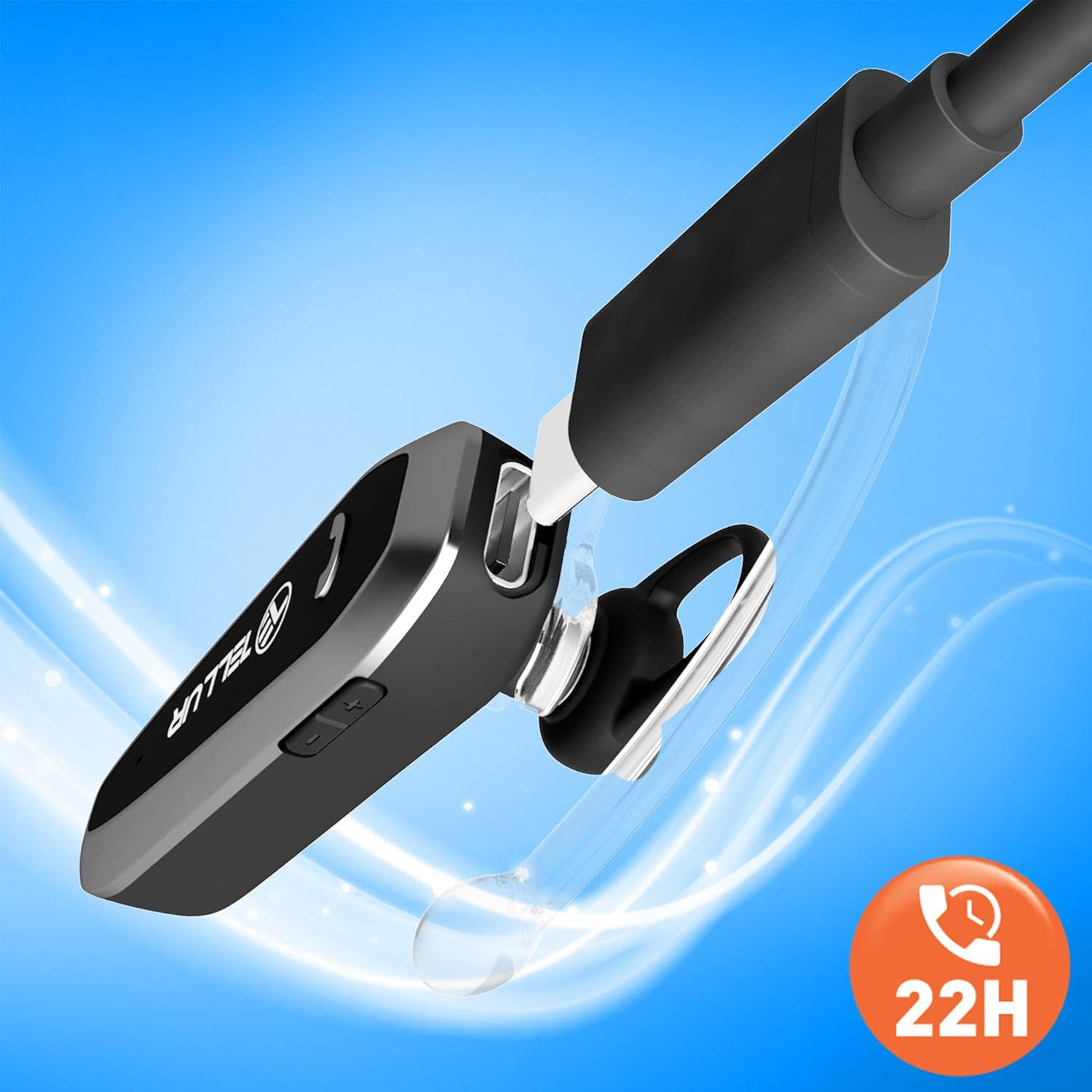 TELLUR VOX 100 Headset Bluetooth Mobile Phone Headset for Mobile Phones USB C, 22 Hours Talk Time, BT 5.3, Multipoint Two Connected Devices, 360&deg; Rotation for Right or Left Ear, Iphone/Android/Windows image number 2