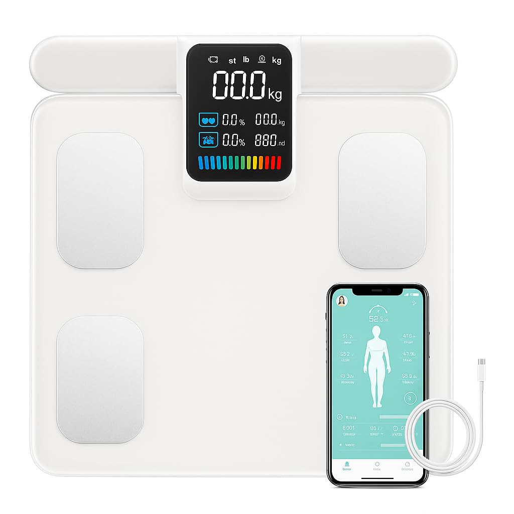 Smart Body Fat Scale &ndash; 8 Electrode BIA Tech, 29 Metrics | Bluetooth Digital Body Composition Analyzer | 180Kg Capacity, LCD Display | Track Weight, Muscle, BMI, Visceral Fat & More image number 5