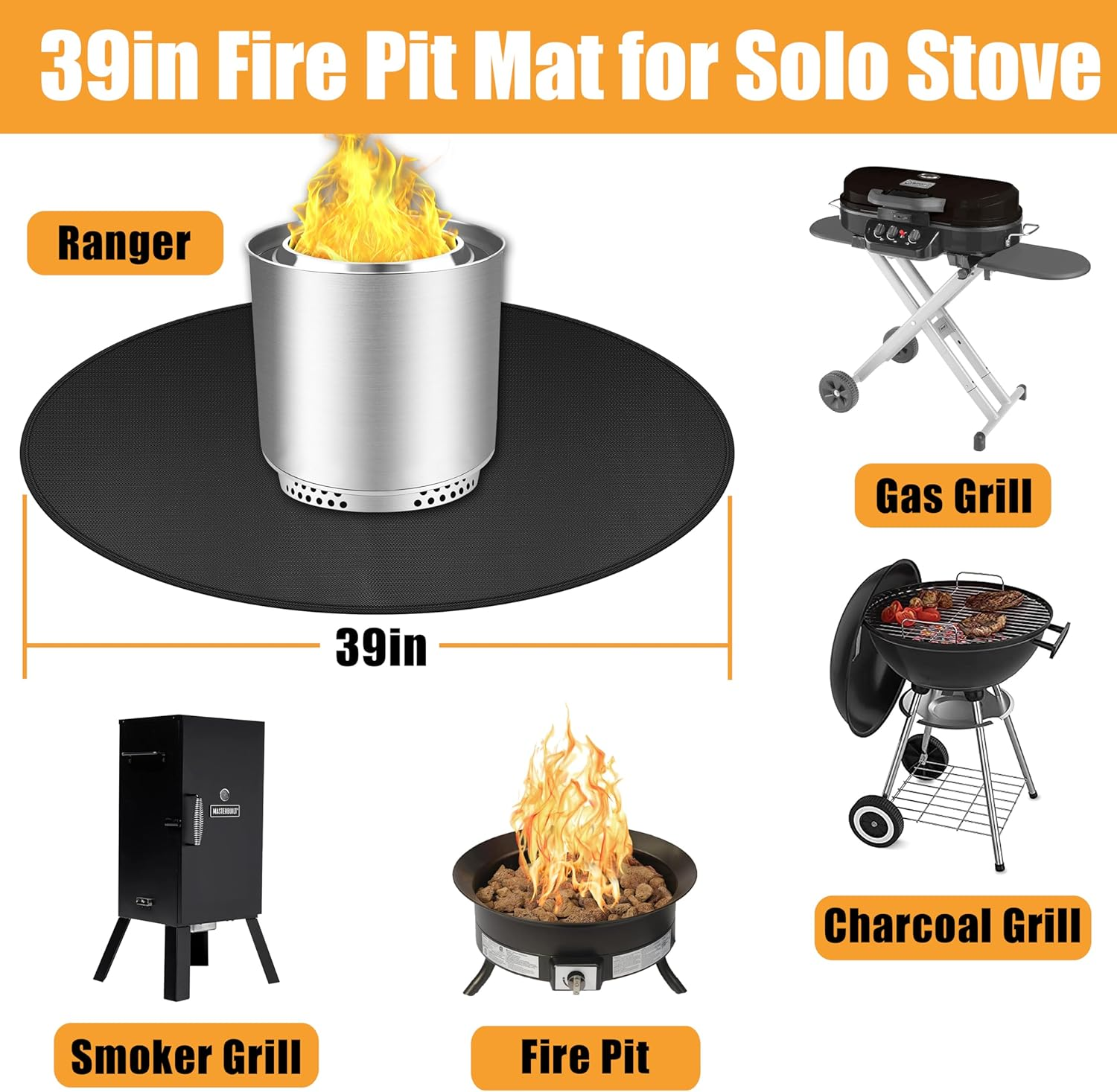 Round Fire Pit Mats for under Fire Pit Compatible with Solo Stove Ranger Accessories Compatible with Solo Stove, 3-Layer Easy to Clean under Grill Mats for Outdoor Grill to Protect the Deck, 39In image number 1
