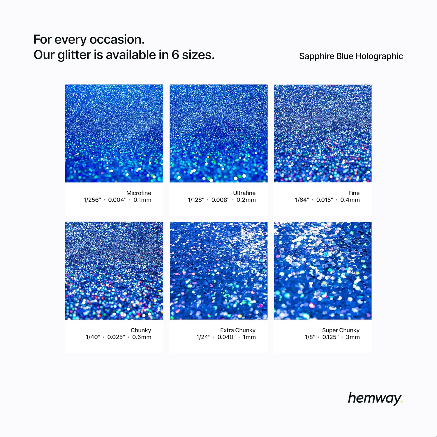Hemway Sapphire Blue Holographic Glitter Extra Chunky 120G/4.2Oz Powder Metallic Resin Craft Glitter Flake Sequins for Epoxy Tumblers, Hair Face Body Eye Nail Art Festival, DIY Party Decorations Paint