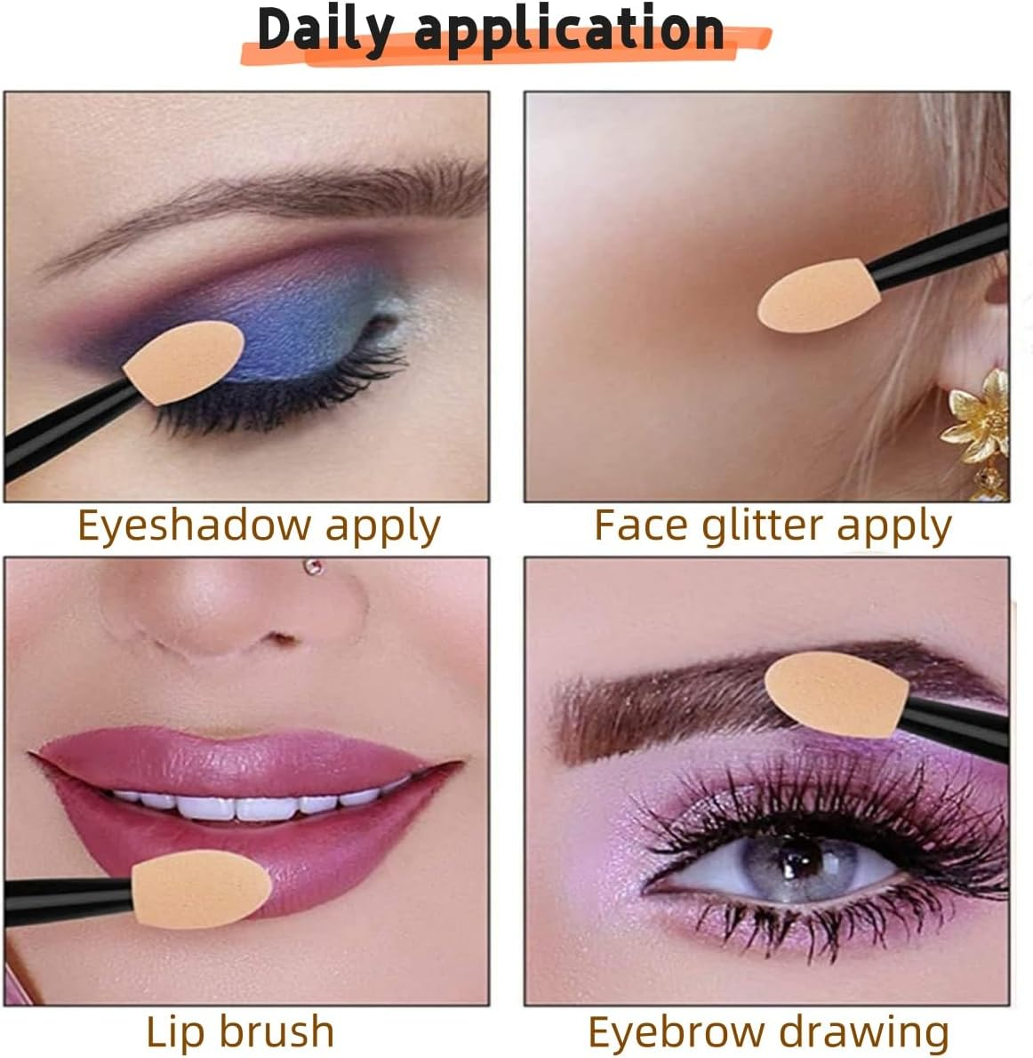 Gewaha Dual Sided Eyeshadow Brush 120Piece Portable Sponge Tipped Oval Makeup Applicator Tools for Eyeshade Popular image number 4