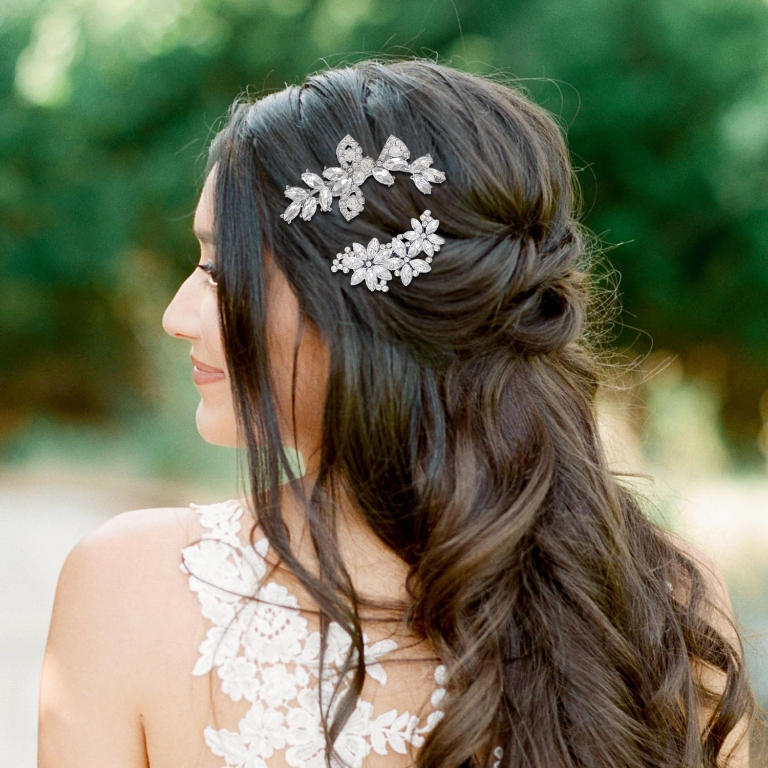 6 Pieces Diamond Studded One Word Clip Exquisite French Style Hair Pin Hair Styling Decoration Accessories Suitable for Wedding Dress Bridesmaid Styling image number 5