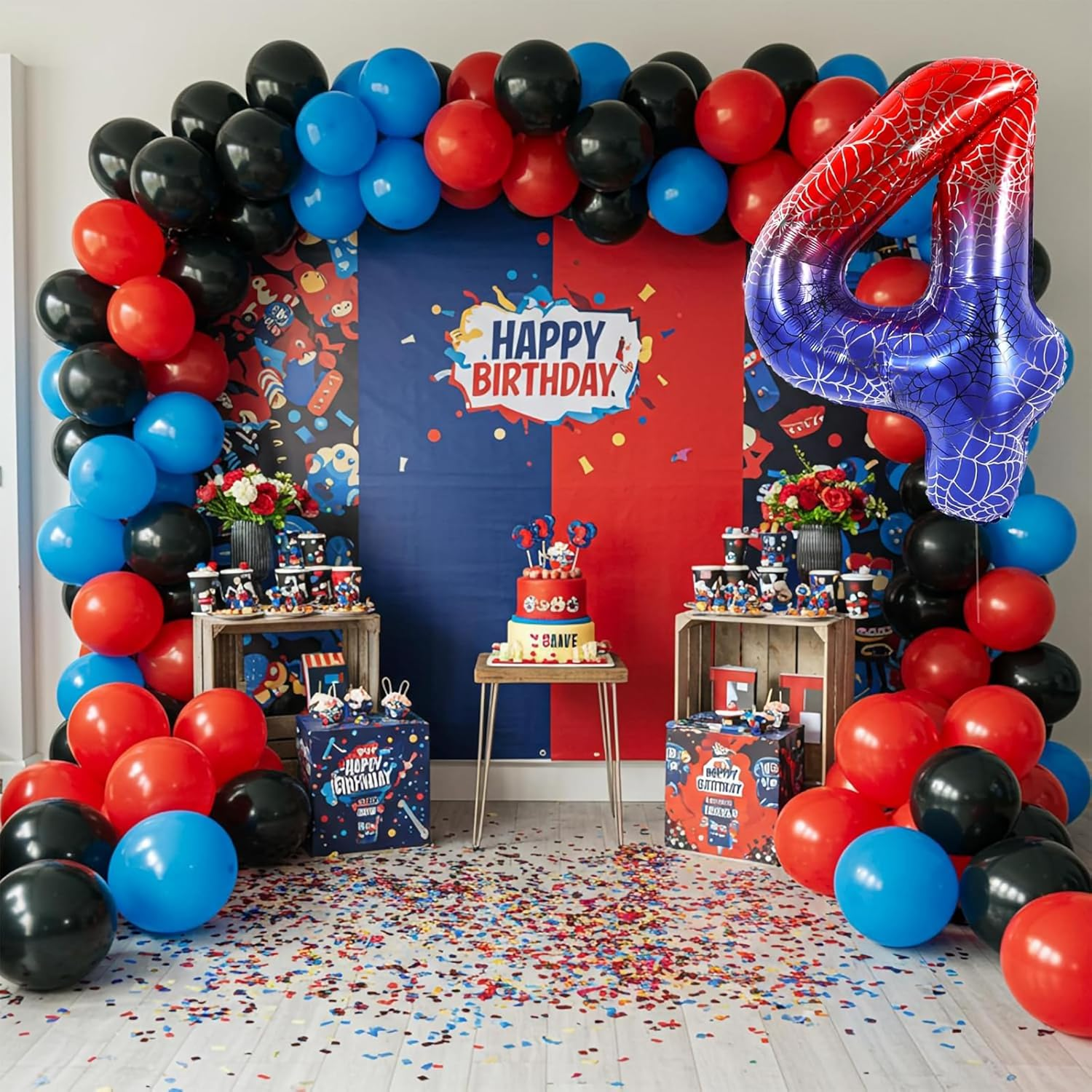100Cm (40Inch) Spider Theme Printed Number Balloons,Ideal for Themed Events, and Halloween, Red Blue Foil Number Balloon for Birthday, Theme Party Supplies, Anniversary Decoration (Number 3) image number 4