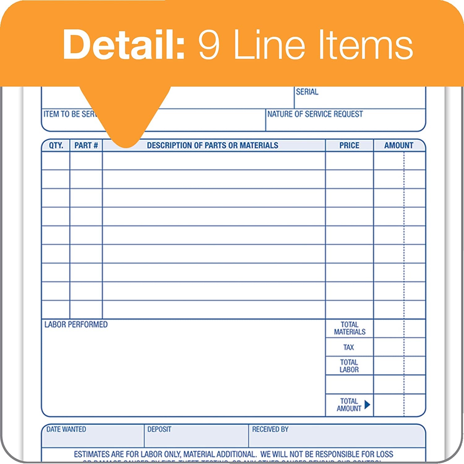 Adams Job Work Order Book, 5.56 X 8.44 Inch, 3-Part, Carbonless, 33 Sets, White and Canary (T5868)