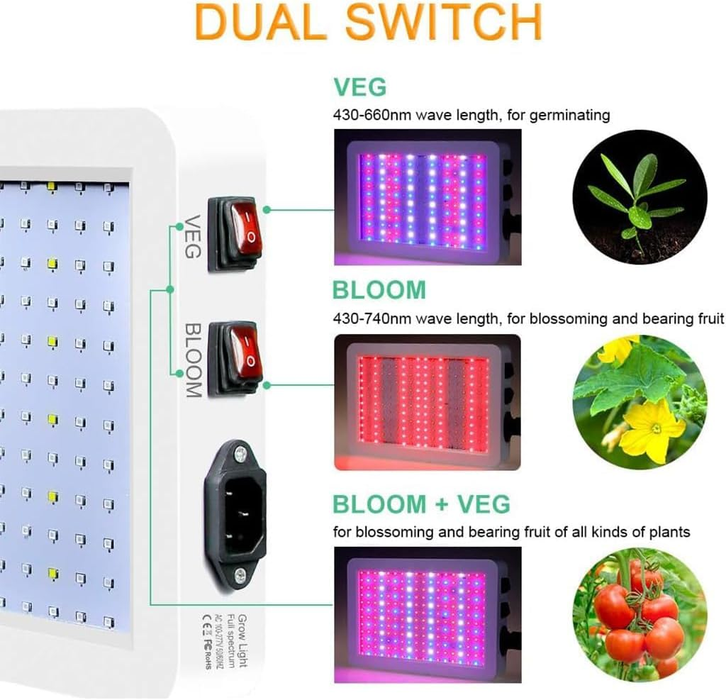 ​Veg Bloom LED Grow Light for Indoor Plants, ABDULWEN 88.5W Full Spectrum Plant Light with Dual Switch, for Seed Starting, Flowering, Greenhouse, Grow Tents, Hanging Grow Lamp​ image number 4