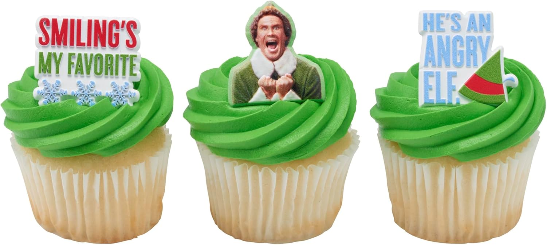 Decopac Elf Smiling'S My Favorite Festive Rings, Christmas Cupcake Decorations for Holiday Celebrations and Parties &ndash; 24 Pack image number 3