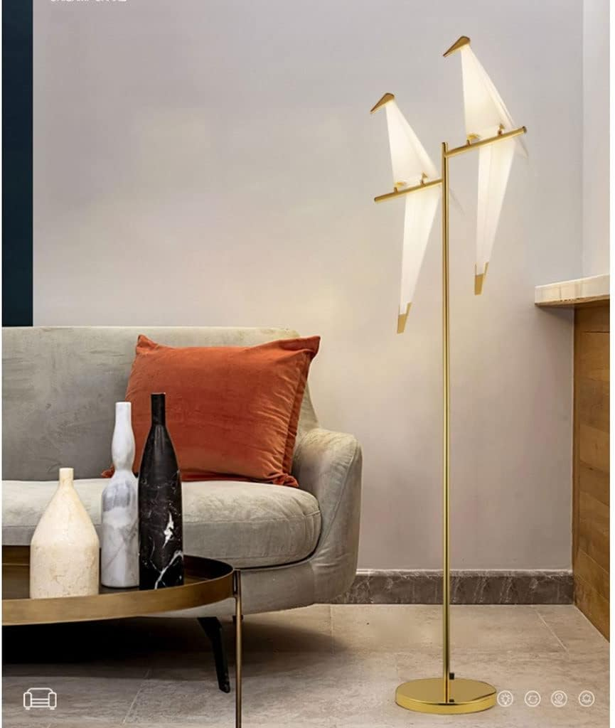 Floor Lamp Nordic Creative Bird Floor Lamp Acrylic Lampshade Floor Light for Living Room Bedroom Paper Crane Bird Standing Lamp Led Standing Lamp (Color : Double Head, Size : Warm Light) image number 5