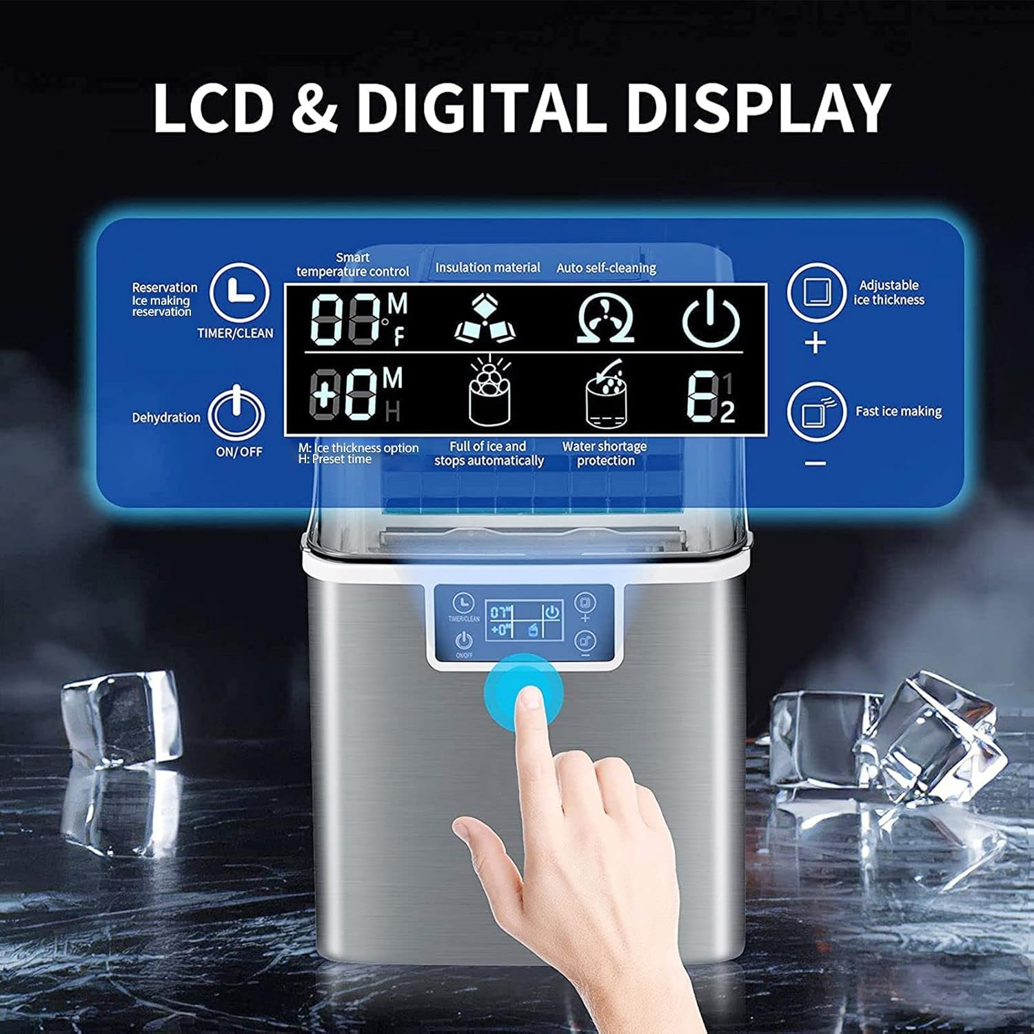 Maxkon 20Kg/24Hrs Countertop Ice Maker Machine Clear Cube Making,3.2L Water Tank Ice Making Machine, 2 Water Filling Ways, Stainless Steel Ice Machine for Home Office Bar Party Home Commercial - 13Kg image number 3