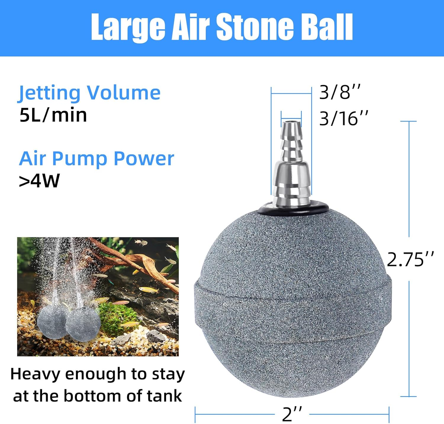 AQUANEAT Pond Air Stone 2 Inch, Air Stone for Aquarium, Long Lasting Aerator Oxygen Diffuser Airstone, Air Pump Accessories for Aquarium, Fish Tank, Hydroponics, Ponds and DWC Reservoirs 4 Pack image number 2