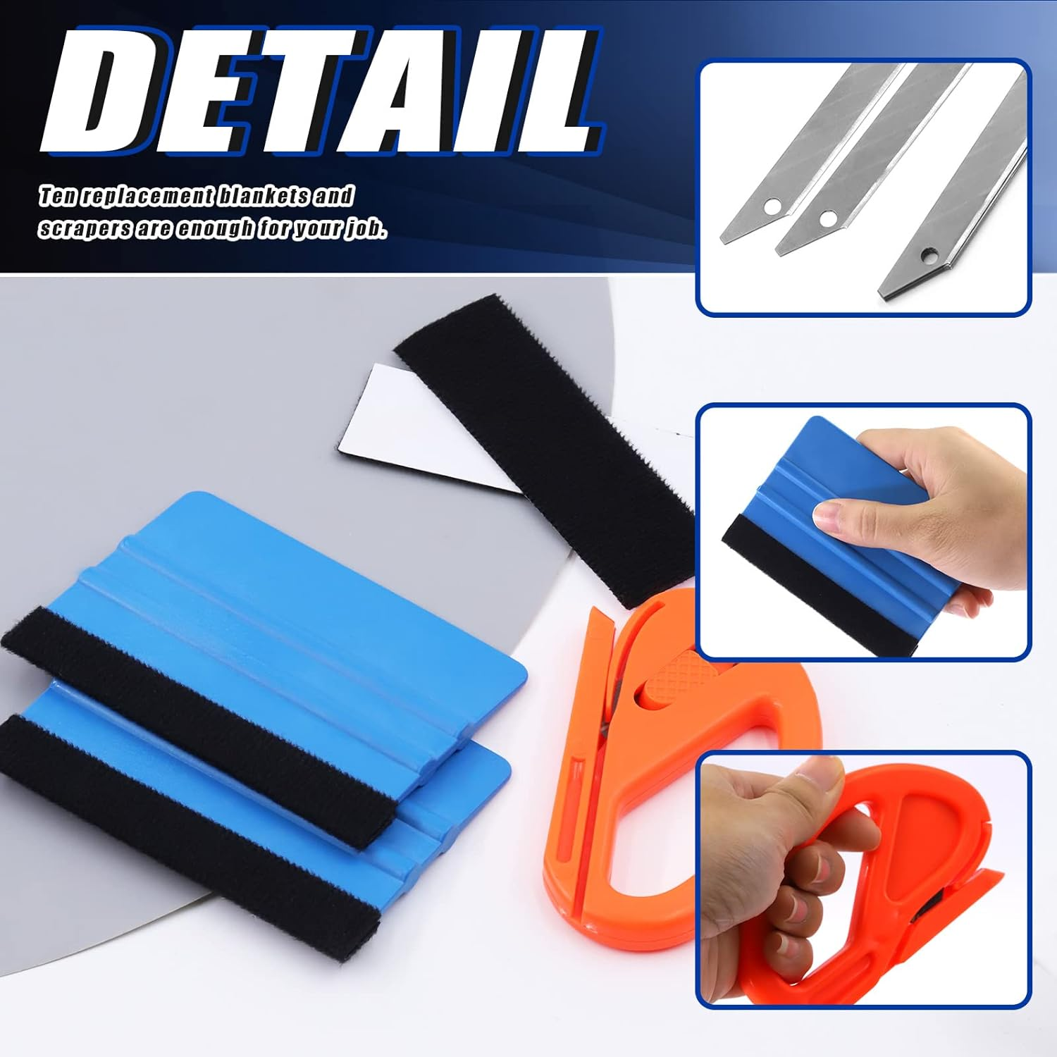 Glarks 21Pcs Car Vinyl Wrap Window Tint Film Tool Kit Includes 4 Inch Felt Edge Squeegee and Spare Fabric Felt, Utility Knife and Blades, Safety Vinyl Cutter, Micro Squeegee for Car Wrapping image number 5