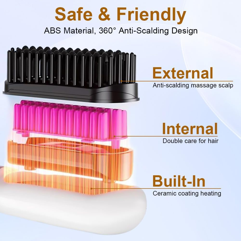 Alaoo Hair Straightener Brush, Ionic Hair Straightener Brush, Professional Electric Straightener Brush, 4 Stage Temperature Fast Heating, for Hair Styling and Straightener (White)