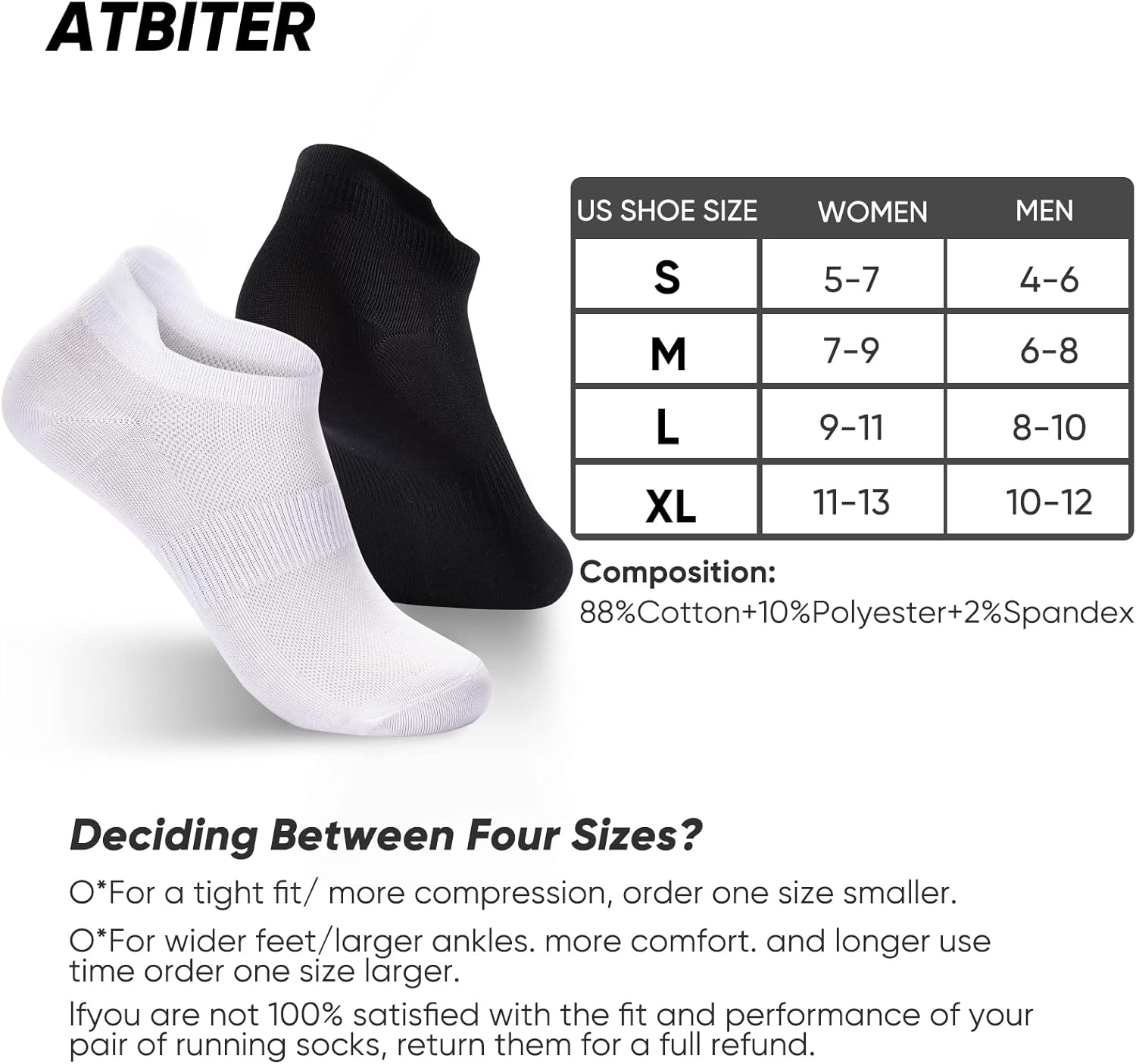 Denisy Women'S Athletic Ankle Socks- Durable Black White Soft No Show Breathable No Show Socks for US Size 6-9（6 Pairs) - White - Medium image number 2