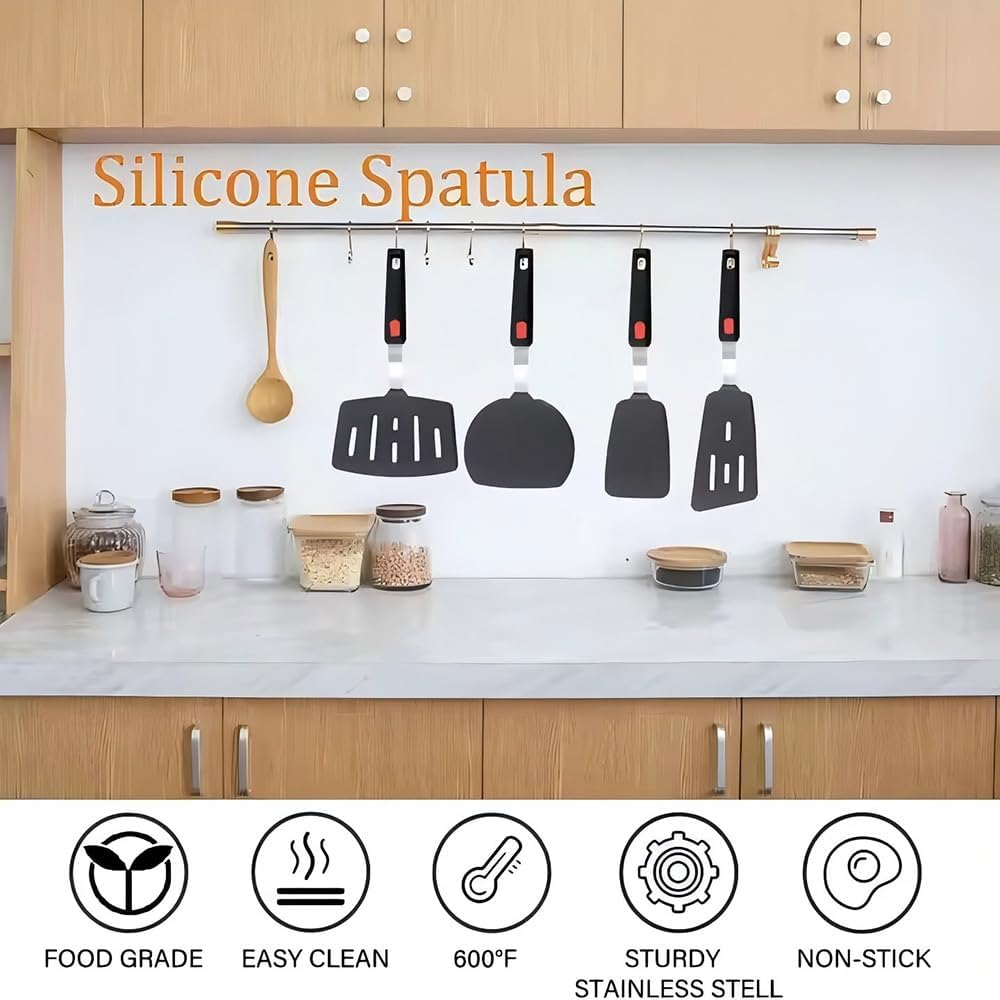 Kushucun Professional Silicone Spatula &ndash; High Heat Resistant Fish & Pancake Turner, Wide Flexible Blade for Non-Stick Pans, Dishwasher Safe (Black Grip Design) image number 3