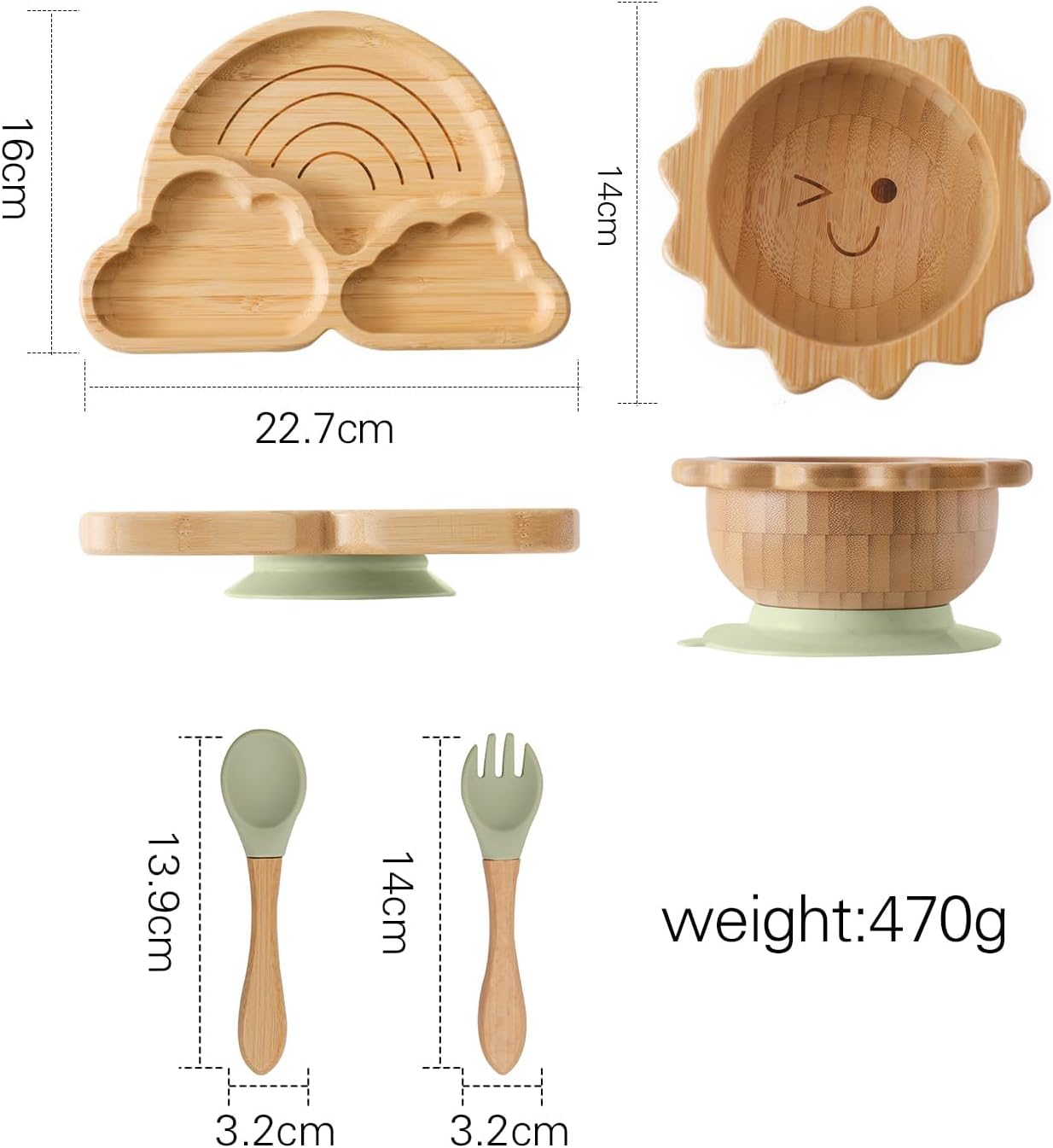 Bamboo Suction Plates Bowls Set for Baby Toddler Divided Platter Food Bowl with Silicone Fork & Spoon All-Natural Kids Feeding Set for Baby-Led Weaning, Non-Slip Design - Marble image number 6
