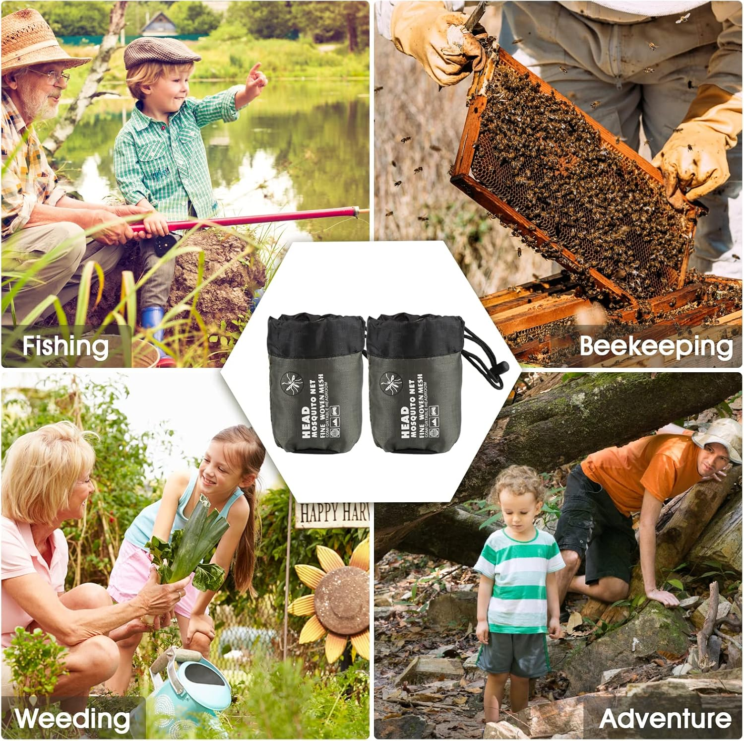 GWHOLE 2 Pack Mosquito Head Net Protector Face Neck Protection Hat Protector for Outdoor Fishing, Hiking, Beekeeping and Gardening