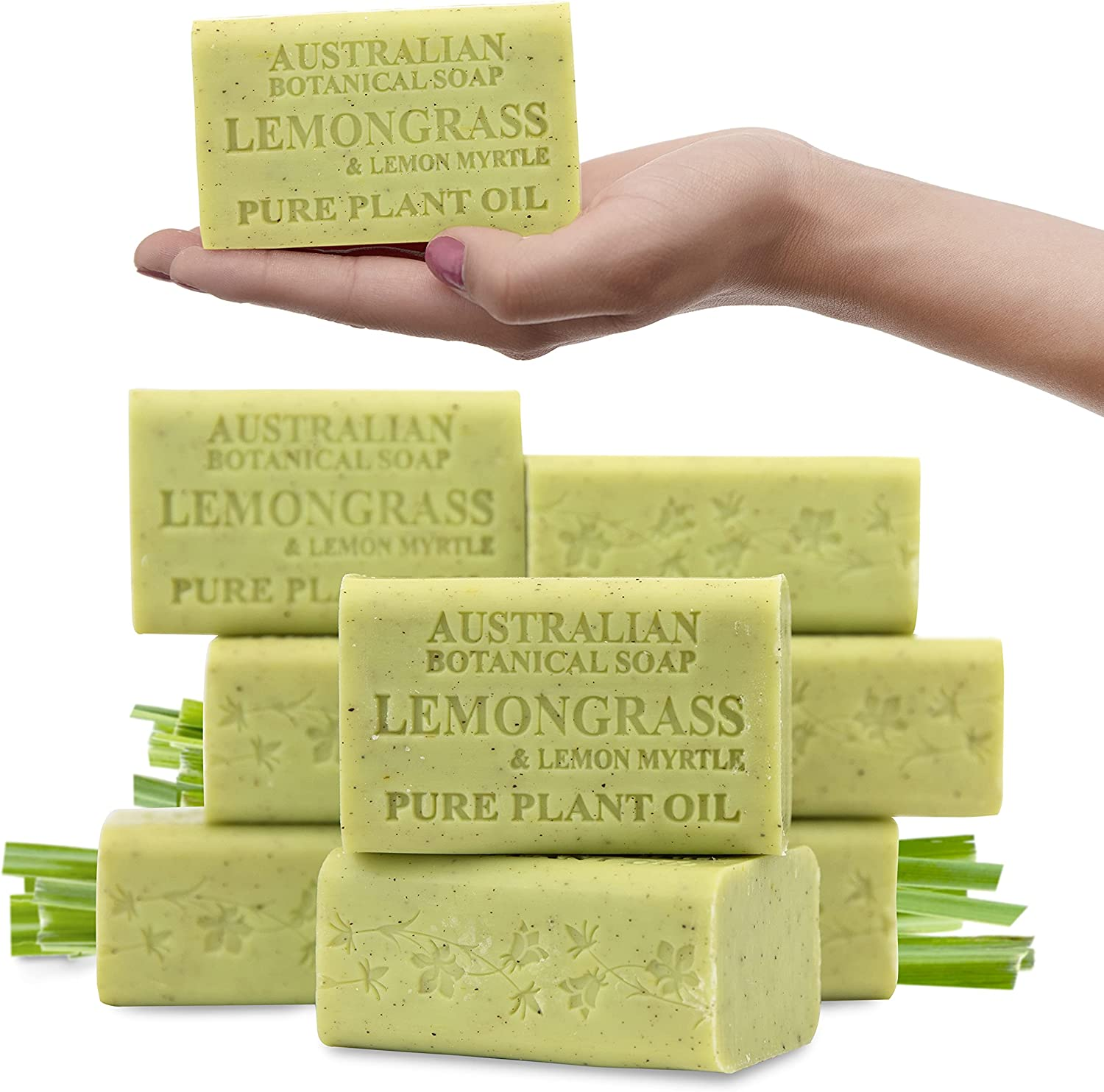 Australian Botanical Soap, 8 X 200G Natural Triple Milled Soap Bar Pack (Lemongrass & Lemon Myrtle) image number 1