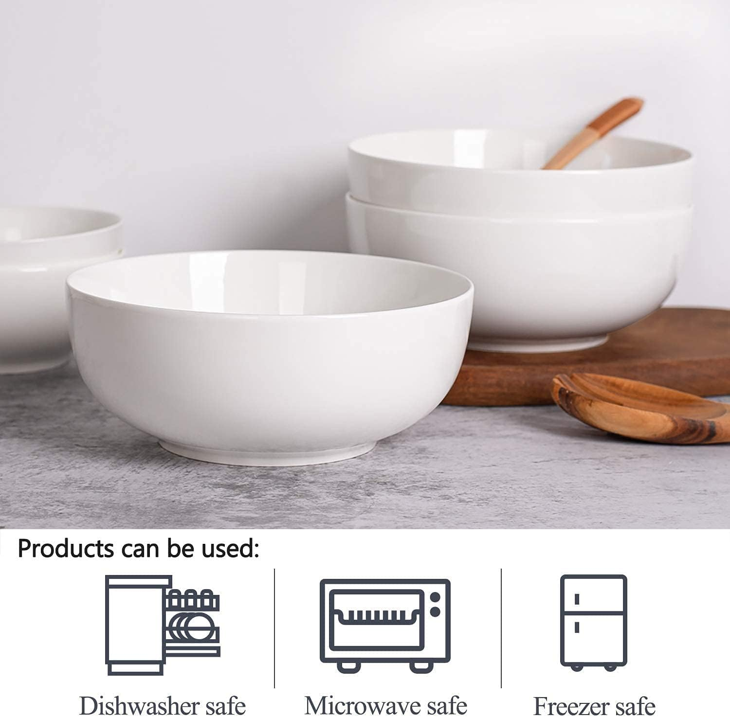 HUIRUMM Large Serving Bowls Set,9" White Serving Bowls, Set of 2 Large Salad Bowls,Ceramic Pho Bowls for Kitchen,Side Dishes, Pasta, Dinner Parties, Kitchen Decor, Microwave & Dishwasher Safe