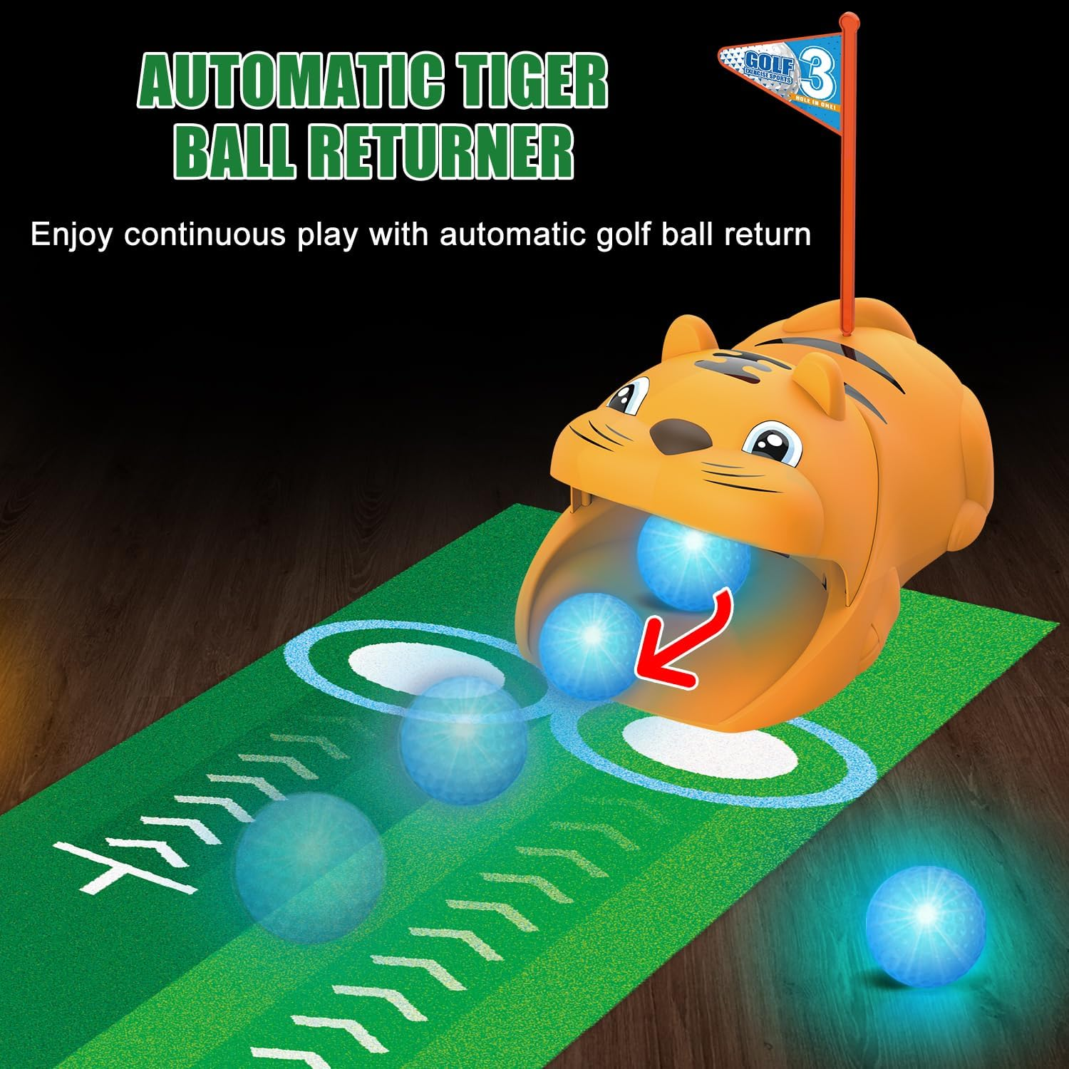 Fistone Kids Toy Golf Set, with Automatic Golf Returner, Golf Balls, Clubs, Putting Mat, Indoor Outdoor Sports Toy Birthday Gift image number 3