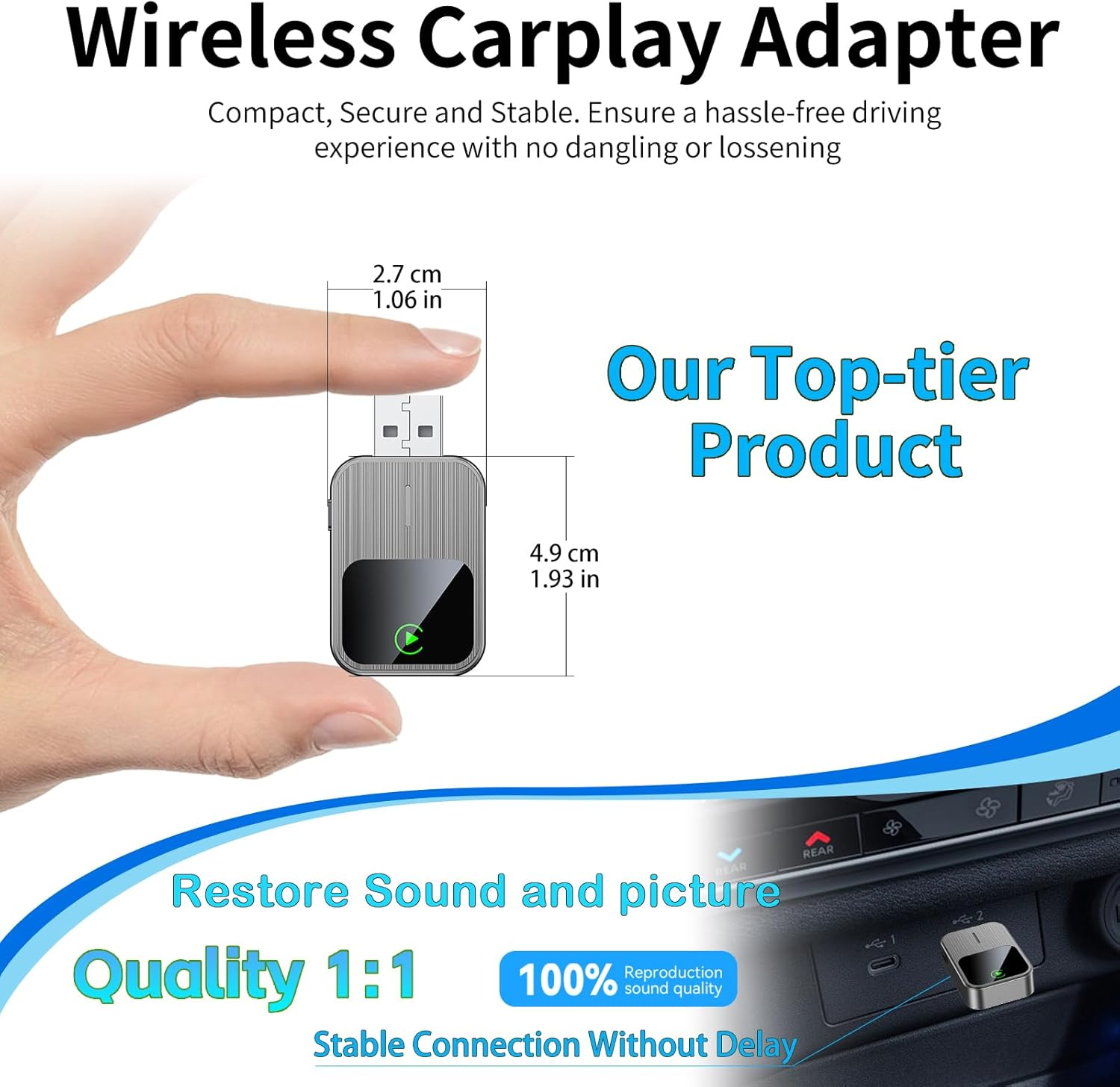Wireless Carplay Adapter - Convert Wired to Wireless Carplay, Plug & Play Auto Connect for Iphone, Compact Mini Size with Reset Button for Cars from 2016 & for Apple Iphone Ios 12+