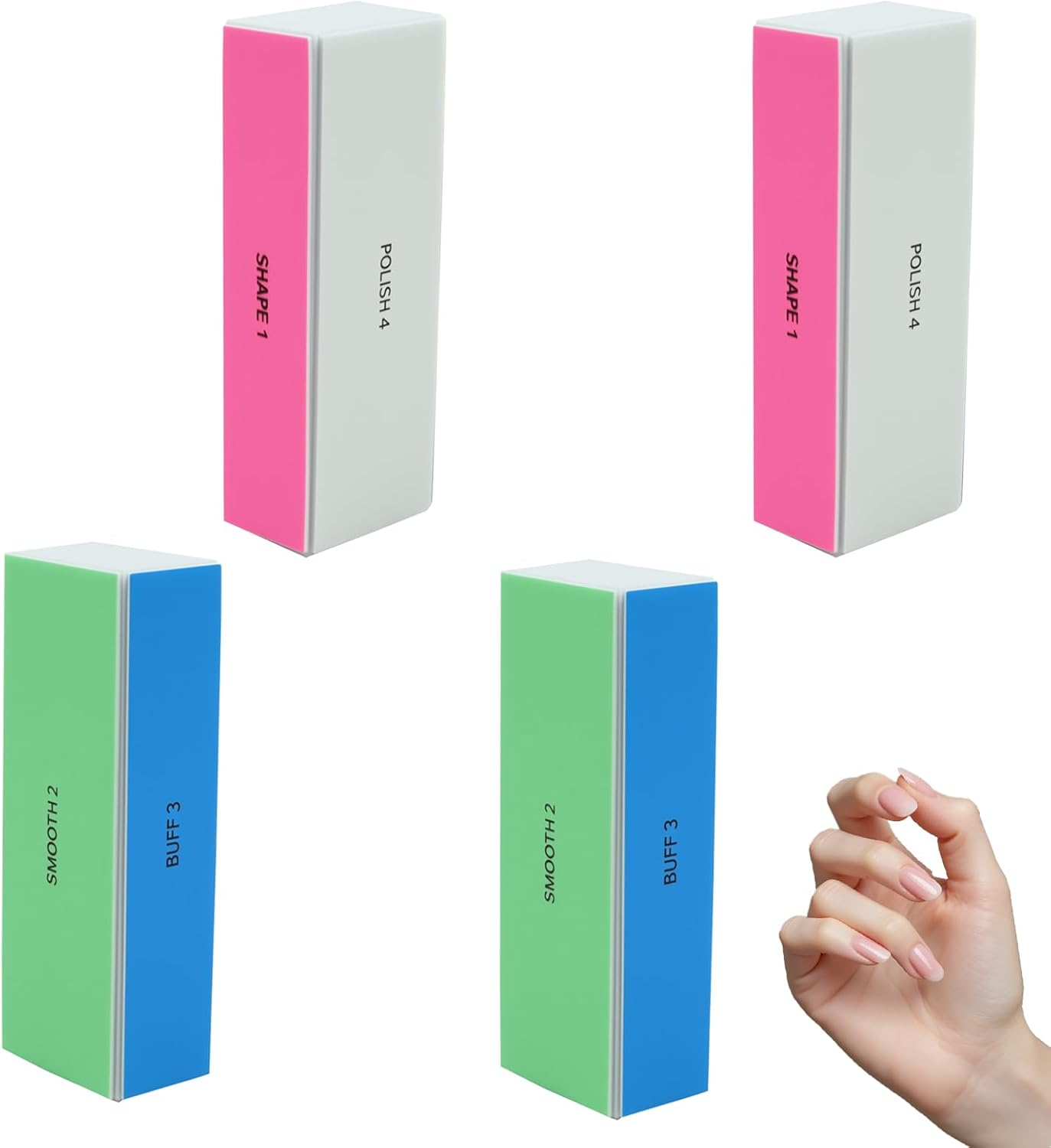 Teccfly 4-Way Nail Buffer Block,4 Pcs Professional Nail File and Polisher,Nail Shine Buffers Blocks Files for Natural and Acrylic Nails,Fingernail File,120/240/600/3000 Grit for Buffing Shinning image number 3
